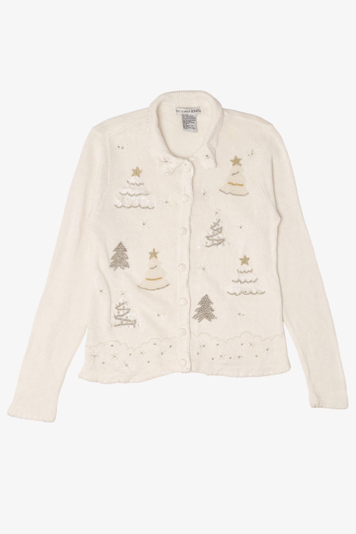 Vintage White Victoria Jones Trees Christmas Cardigan (1990s)