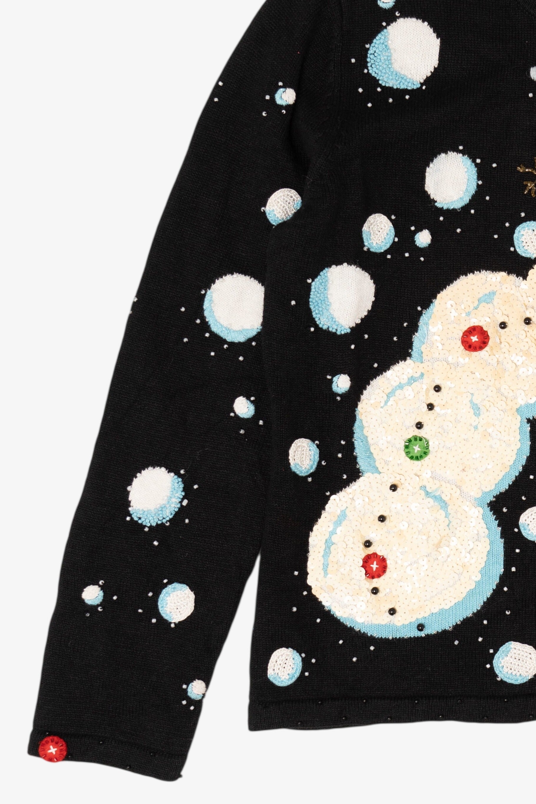 Vintage Black Berek Snowmen Ugly Christmas Cardigan (1990s)