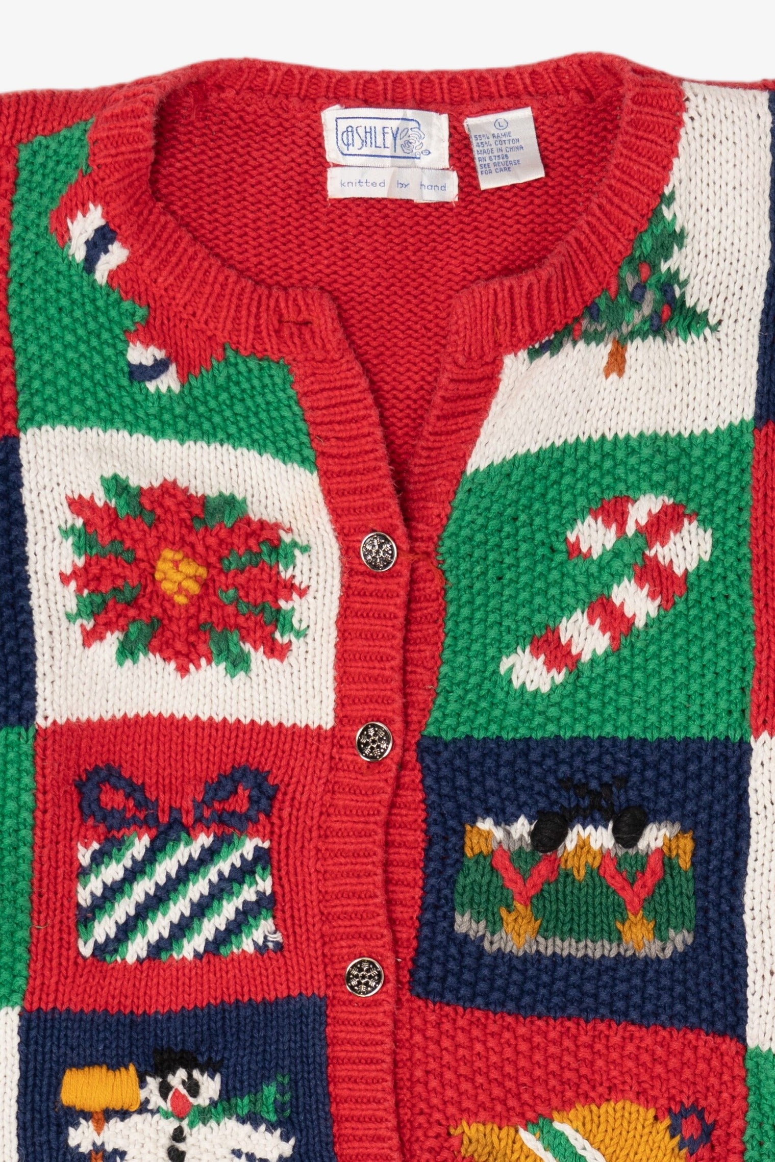 Vintage Red Ashley Ugly Christmas Cardigan (1990s)