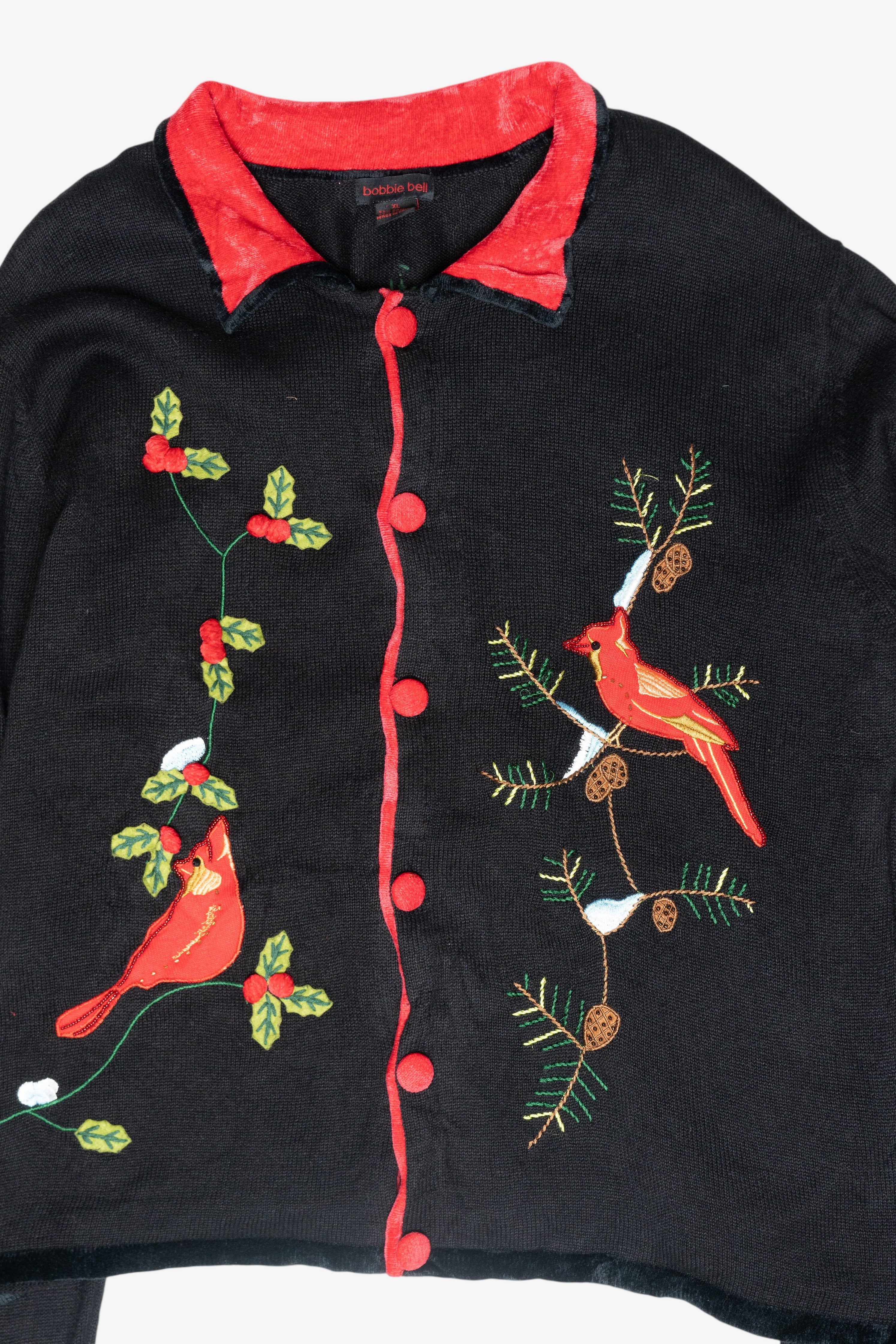Cardinals Velvet Collar Vintage Ugly Christmas Cardigan (2000s)