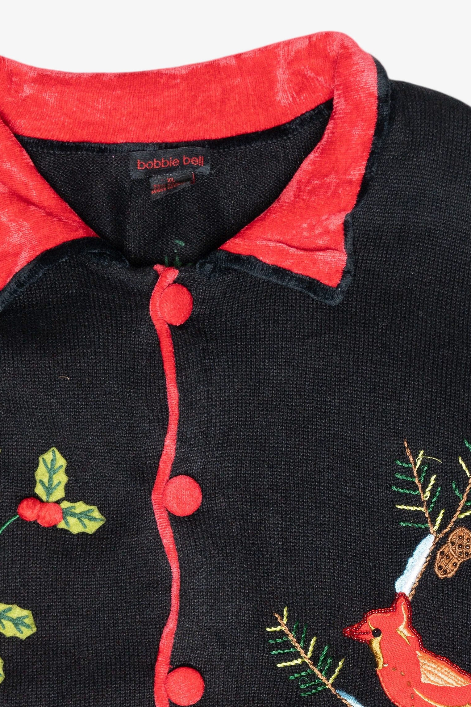 Cardinals Velvet Collar Vintage Ugly Christmas Cardigan (2000s)