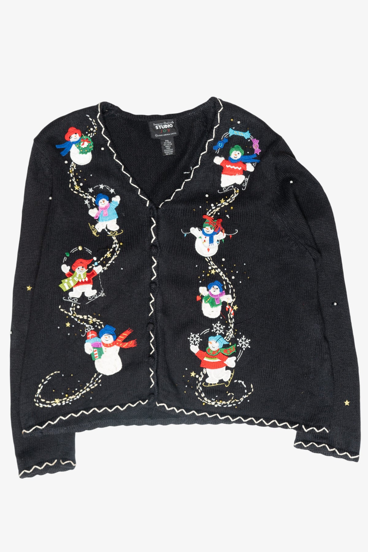 Skating Snowmen Vintage Ugly Christmas Cardigan (1990s)