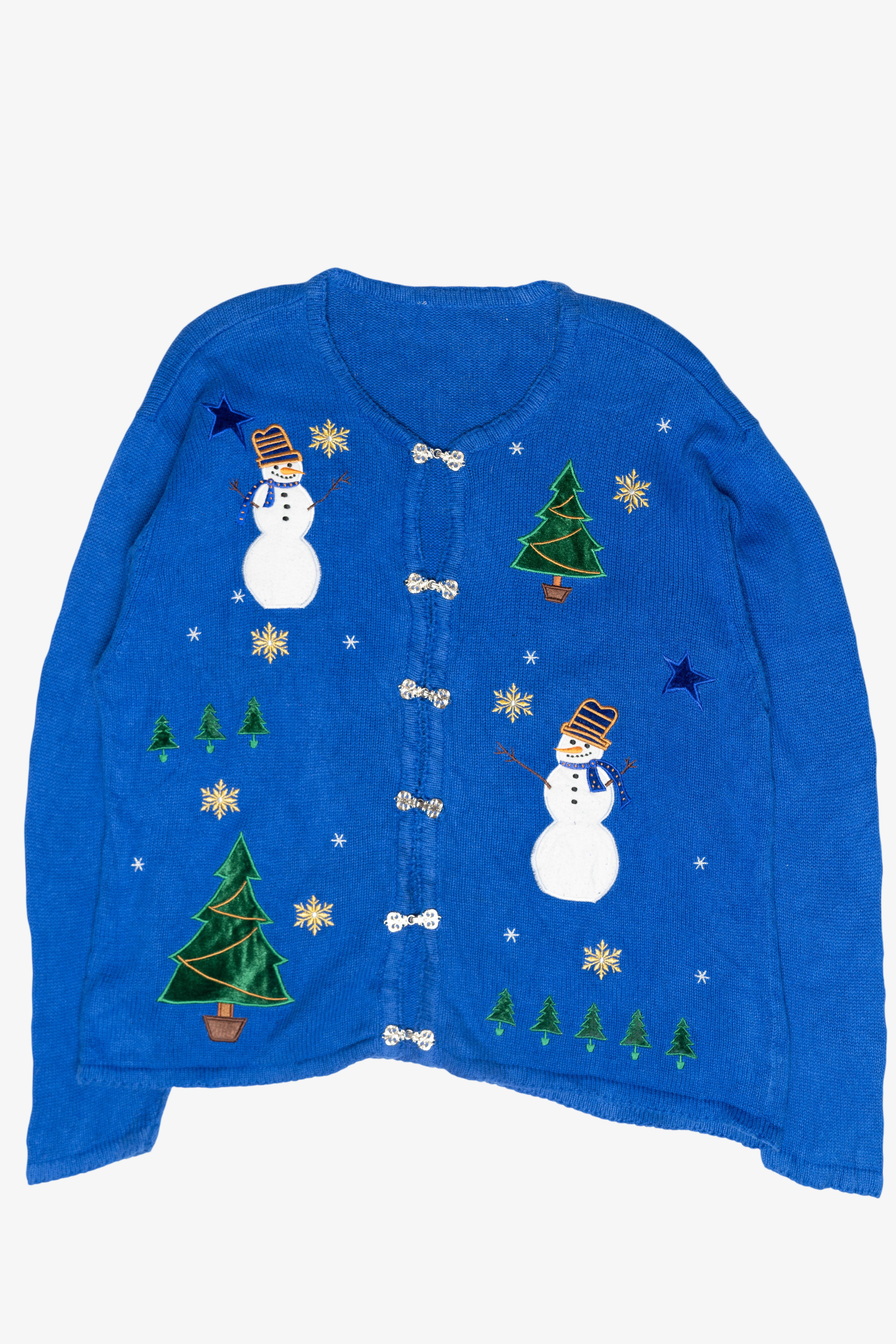 Tophat Snowmen Vintage Ugly Christmas Cardigan (1990s)