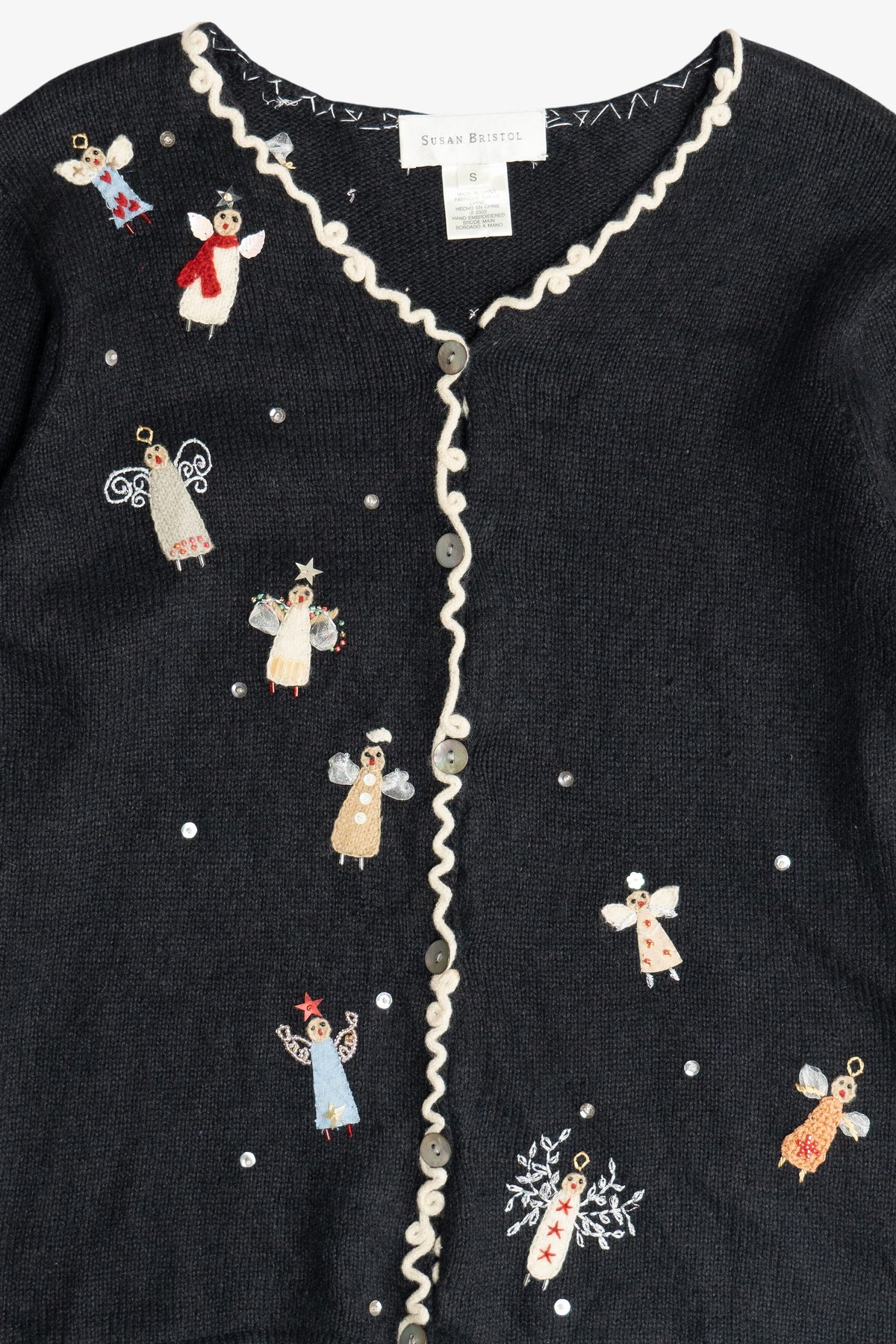 Vintage Susan Bristol Hand Embroidered Beaded Angels Ugly Christmas Sweater (2000s)