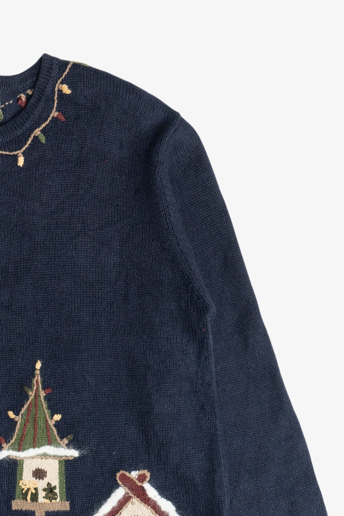 Vintage Navy Blue Christopher & Banks Reindeer With Birdhouses Ugly Christmas Sweater (2000s)