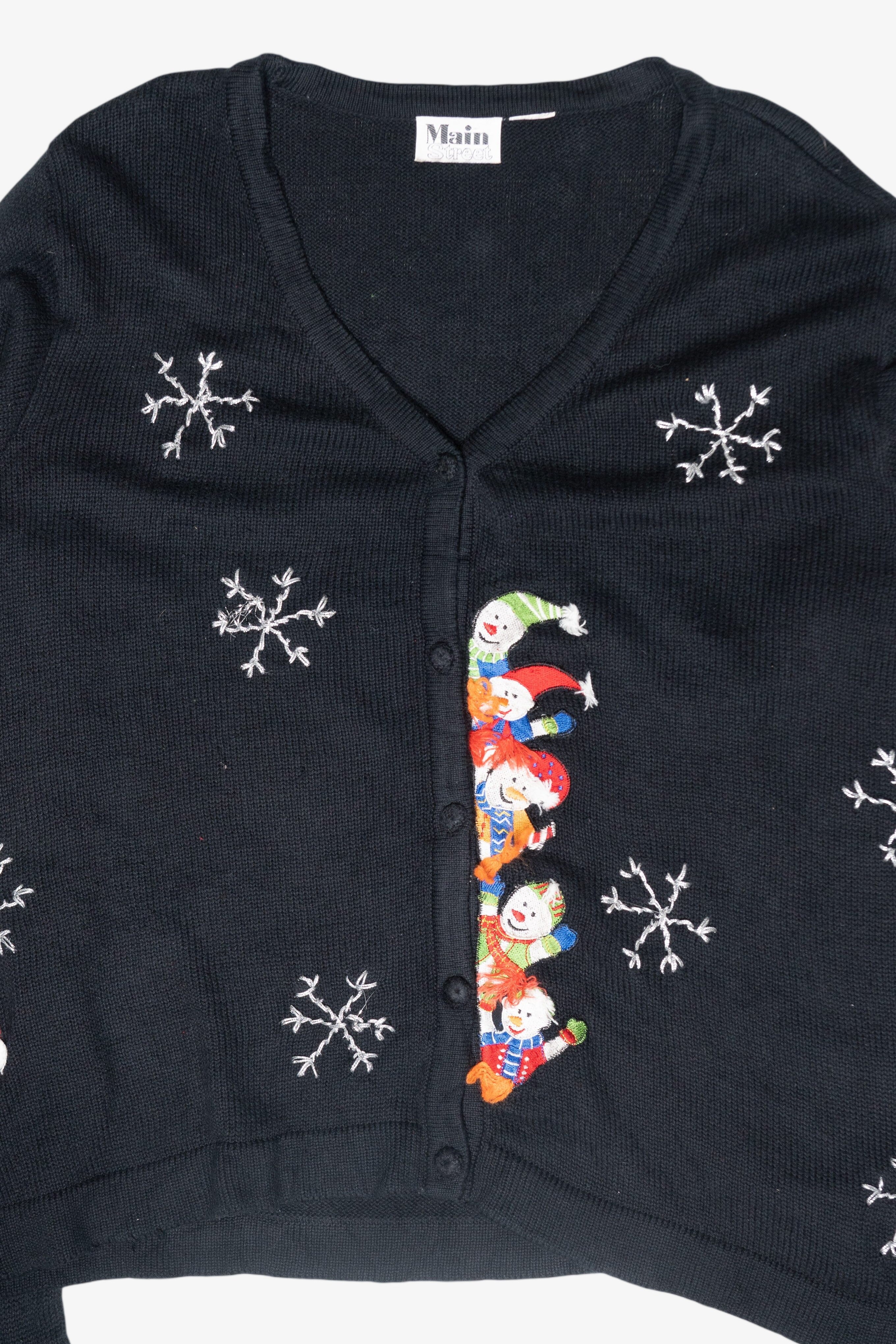 Snowmen Stack Vintage Ugly Christmas Cardigan (1990s)