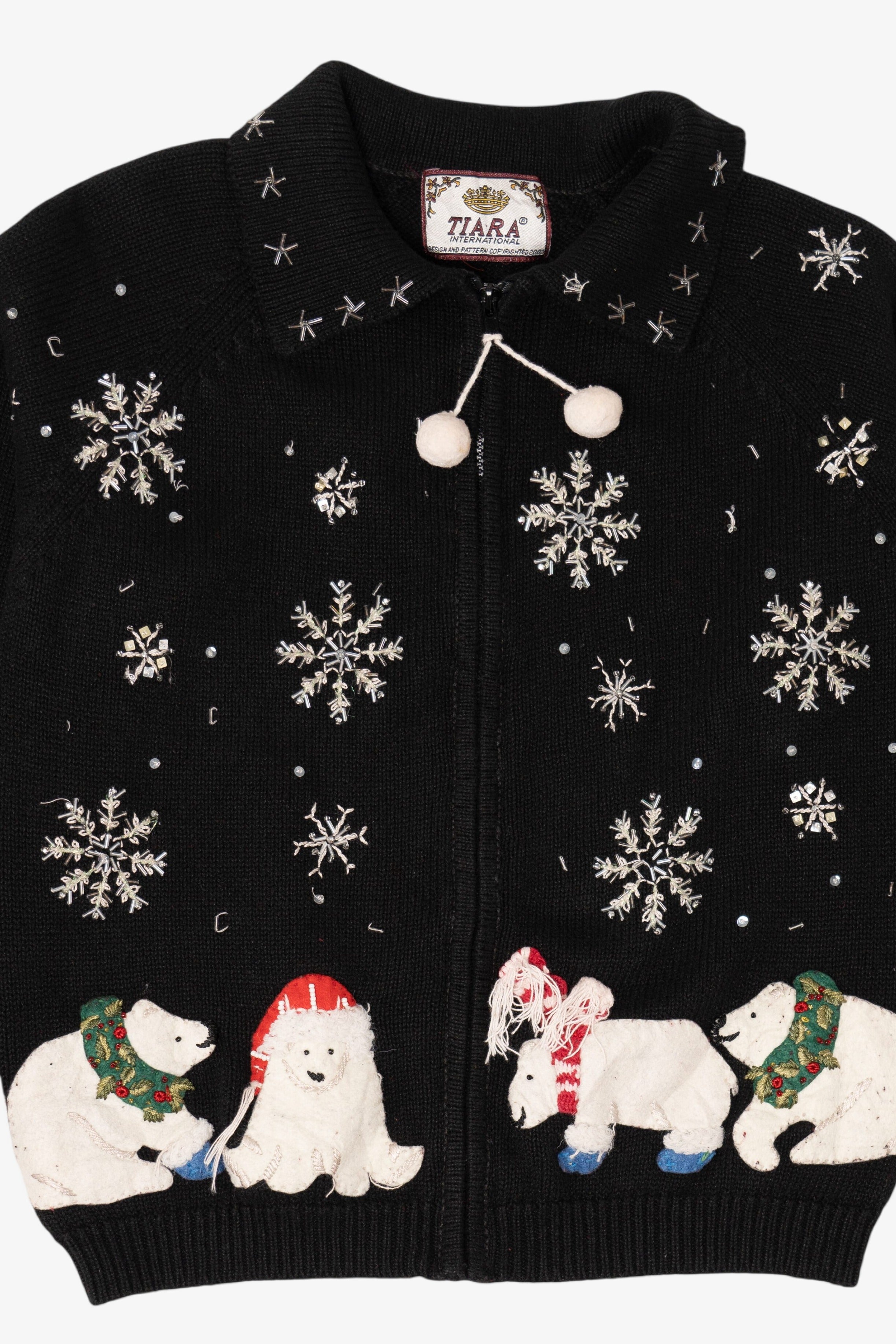 Vintage Black Tiara Polar Bears Ugly Christmas Cardigan (2000s)