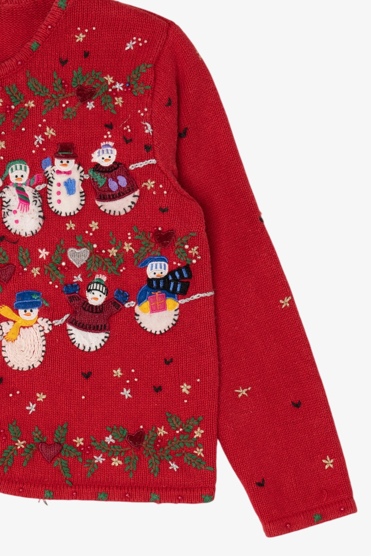 Vintage Red Designers Originals Studio Snowmen Christmas Cardigan (1990s)