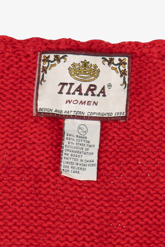 Vintage Red Tiara Stockings Ugly Christmas Cardigan (1990s)
