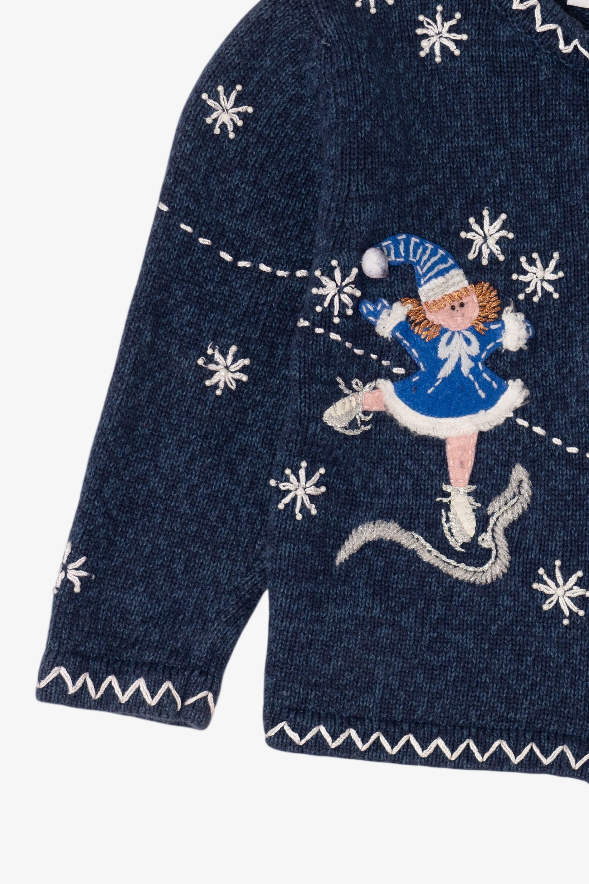 Vintage Kids Navy Blue UR It Ice Skating Ugly Christmas Cardigan (1990s)