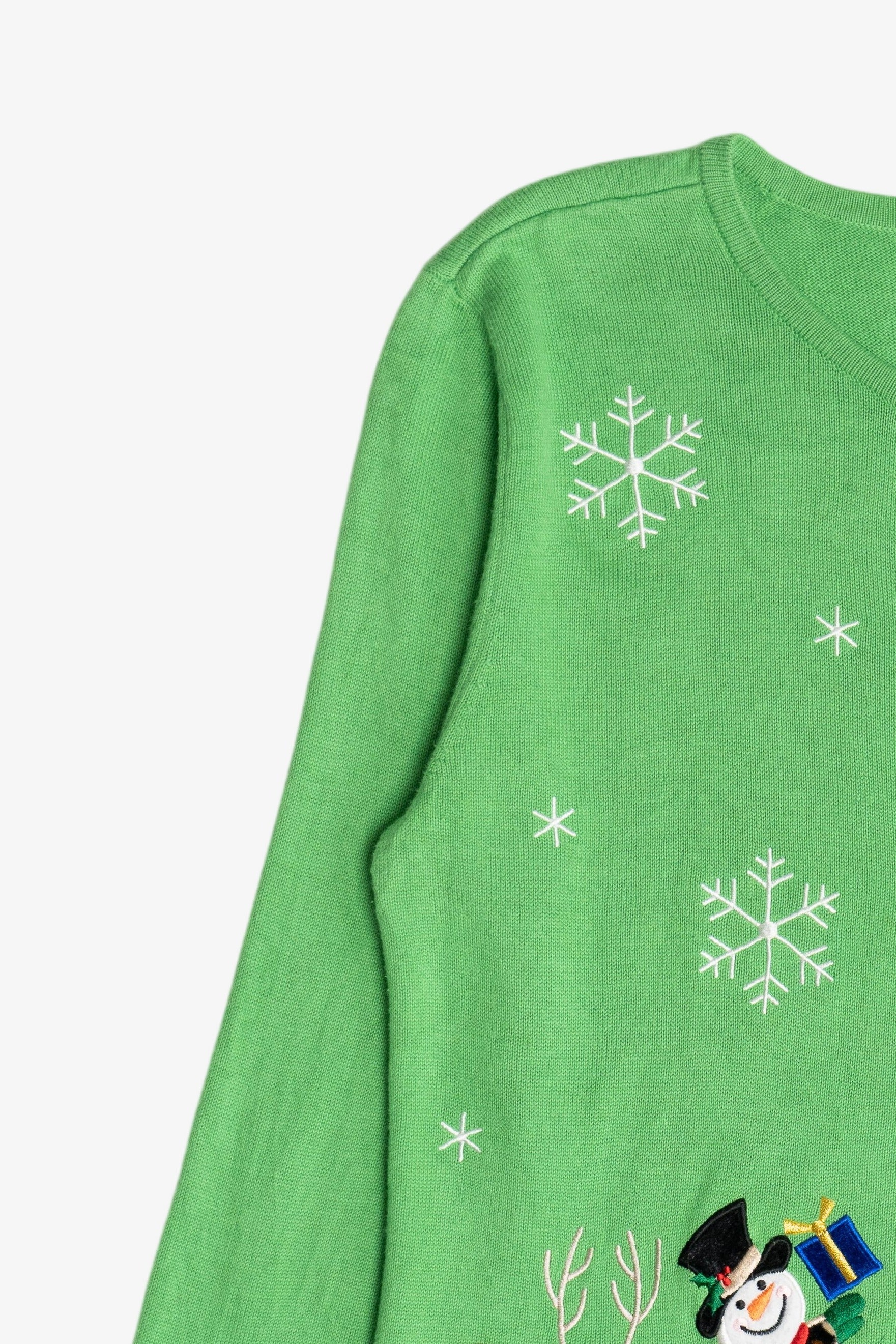 Vintage Lime Green Festive Ice Skating Ugly Christmas Cardigan (2000s)