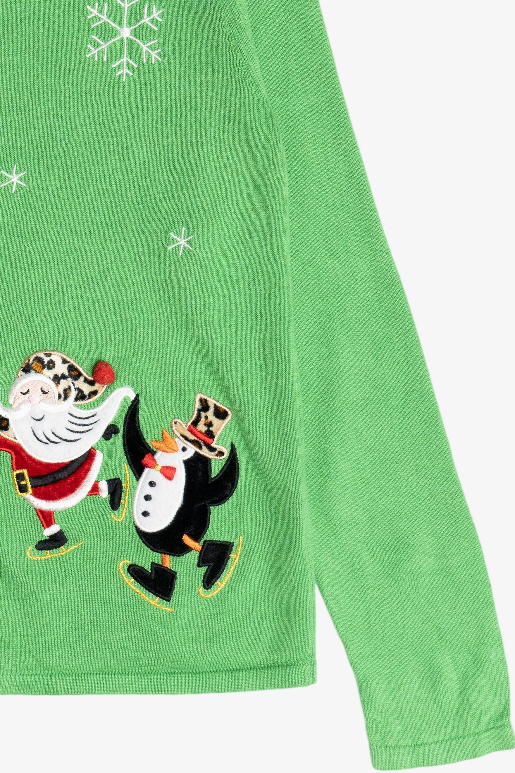 Vintage Lime Green Festive Ice Skating Ugly Christmas Cardigan (2000s)
