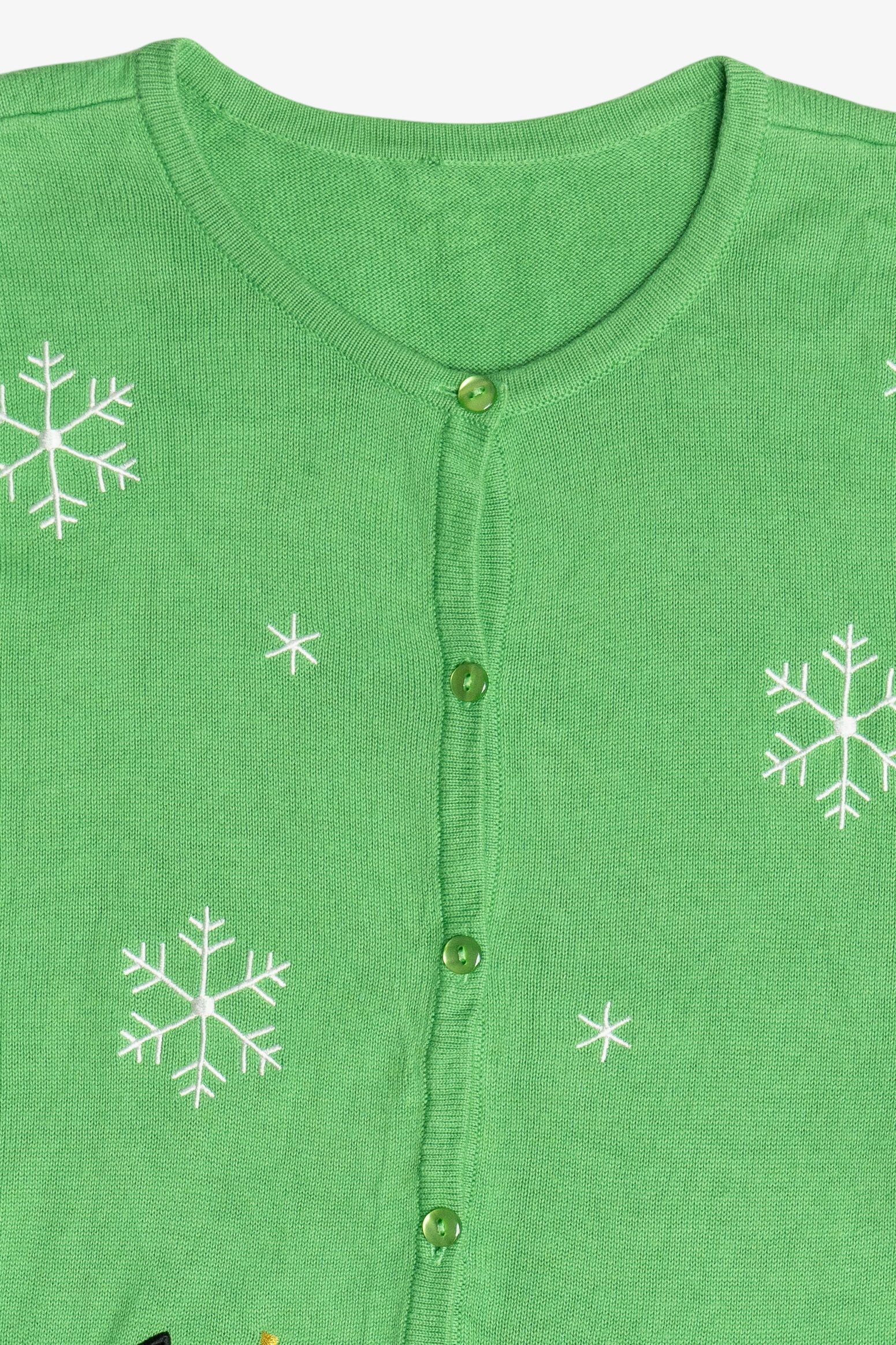Vintage Lime Green Festive Ice Skating Ugly Christmas Cardigan (2000s)