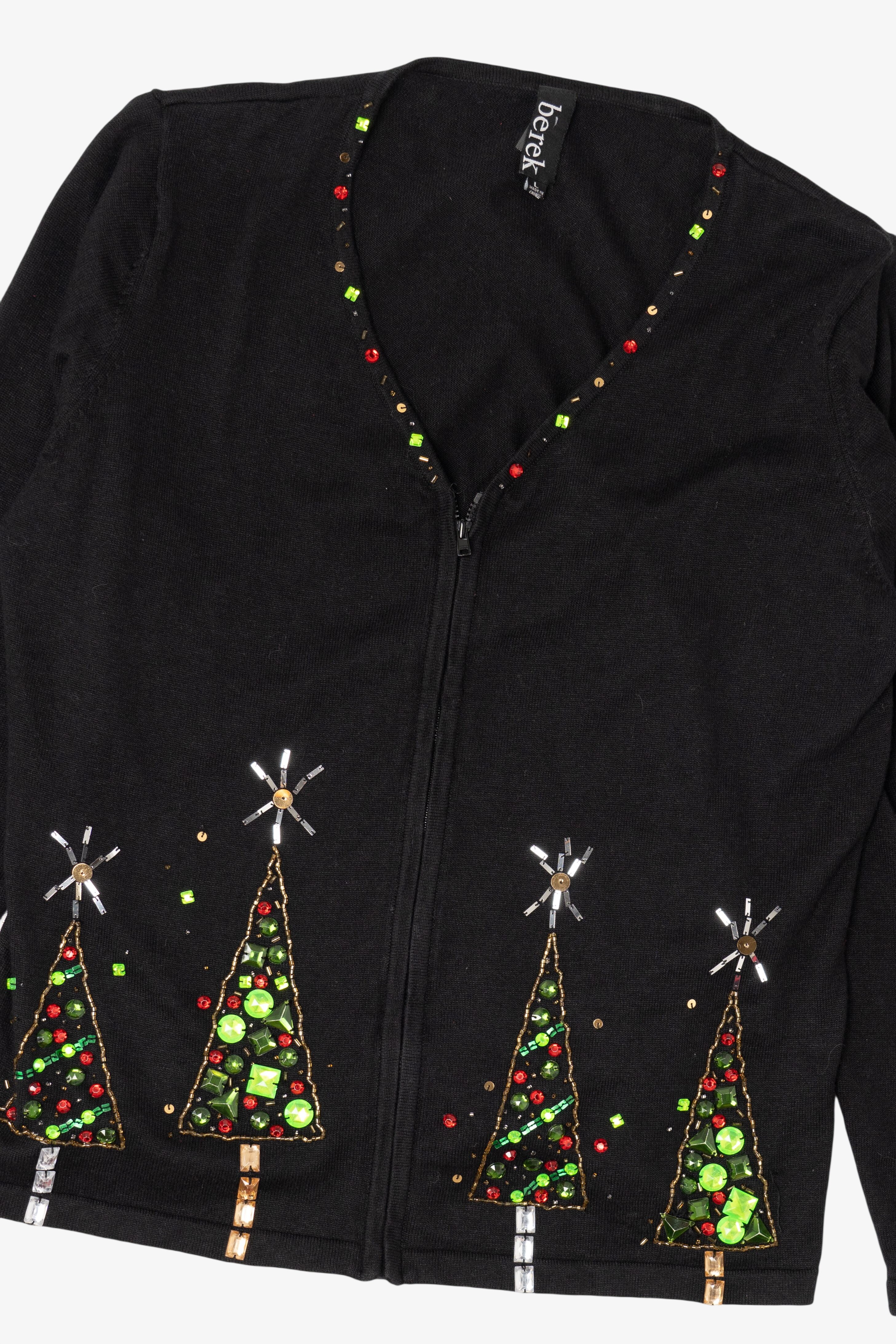 Vintage Black Berek Trees Ugly Christmas Cardigan (1990s)