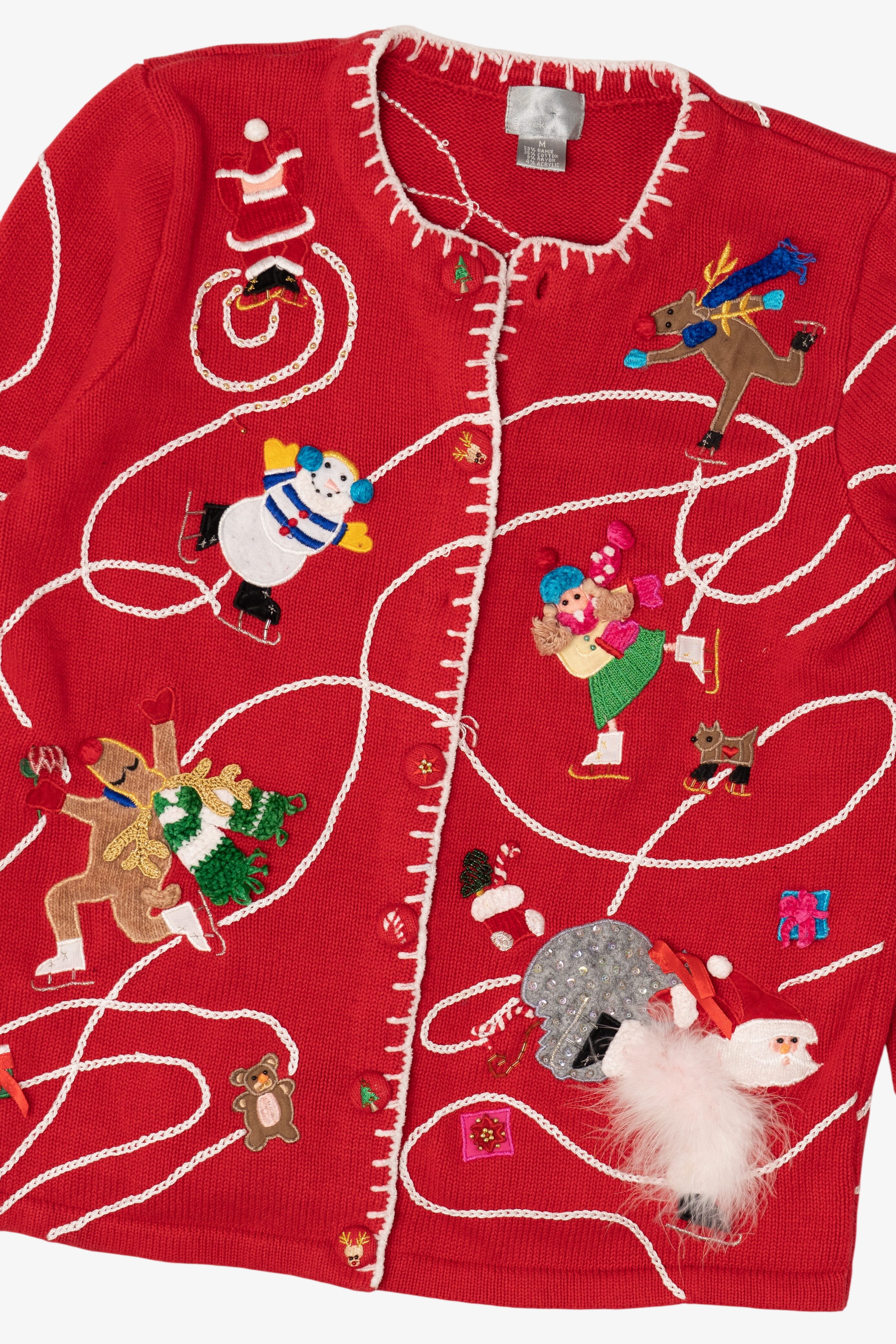 Vintage Red Berek Ice Skating Ugly Christmas Cardigan (1990s)
