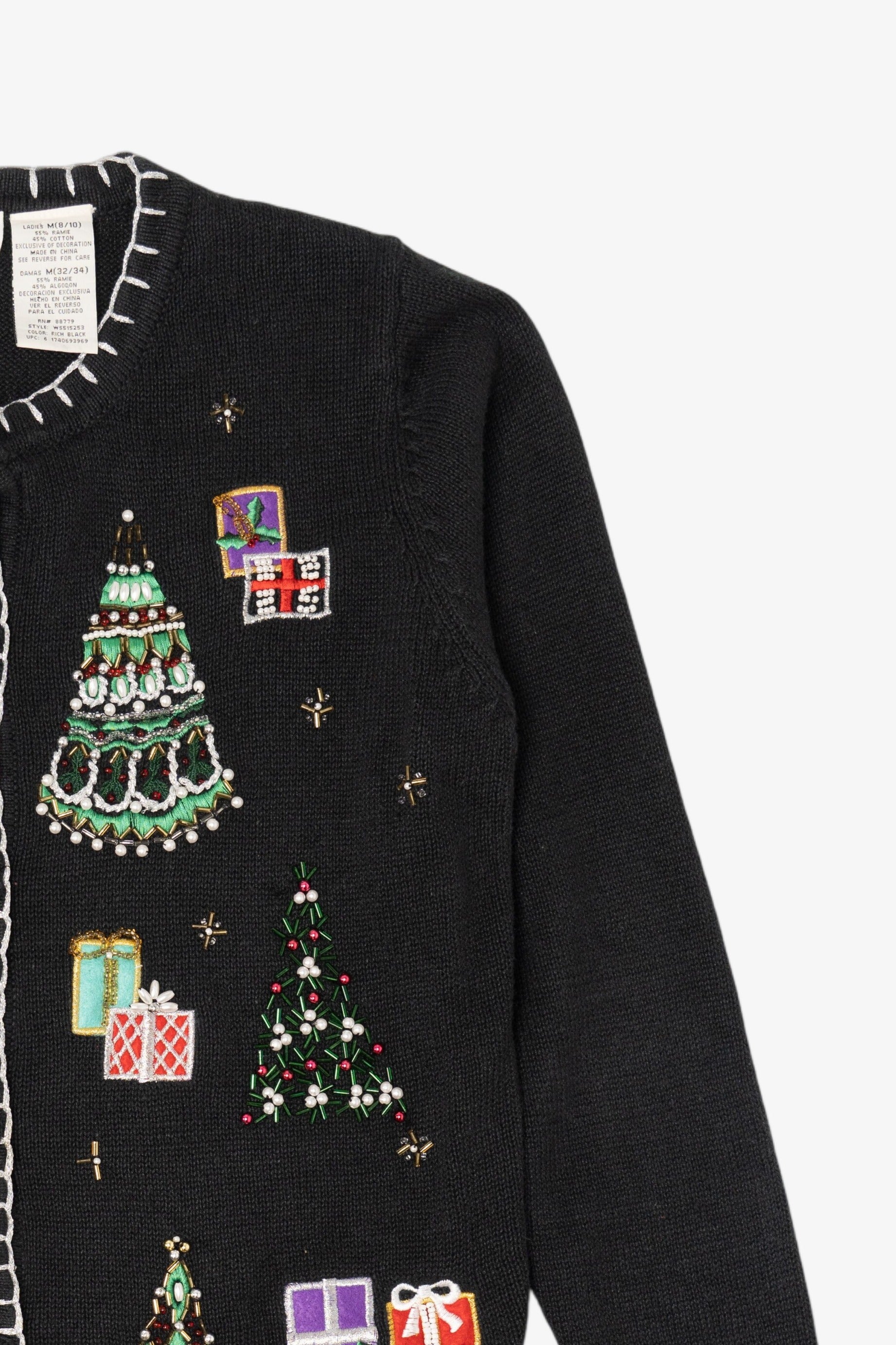 Vintage Black White Stag Trees Ugly Christmas Cardigan (1990s)