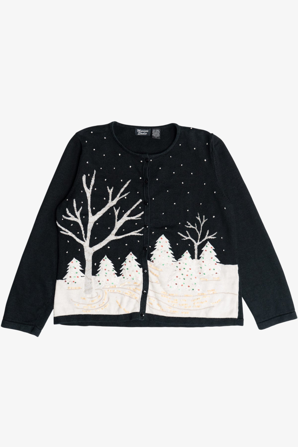Vintage Snow Landscape Ugly Christmas Cardigan Sweater (2000s)
