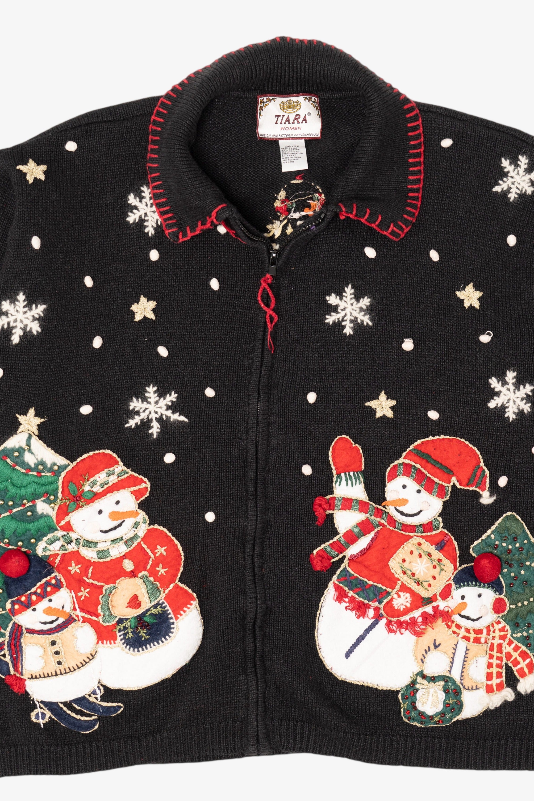 Vintage Black Tiara Snowmen Ugly Christmas Cardigan (2000s)