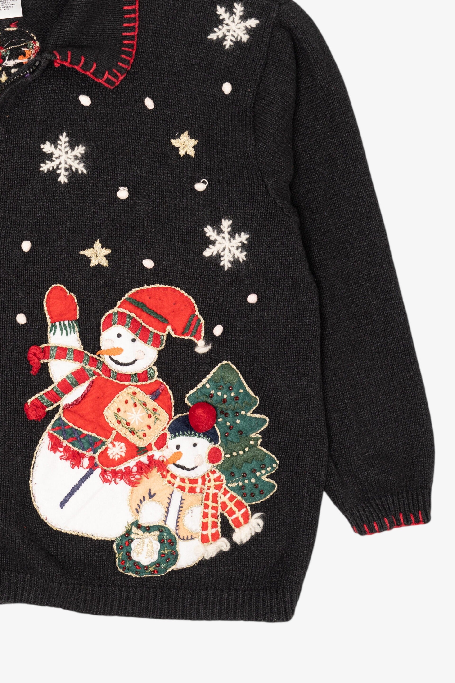 Vintage Black Tiara Snowmen Ugly Christmas Cardigan (2000s)