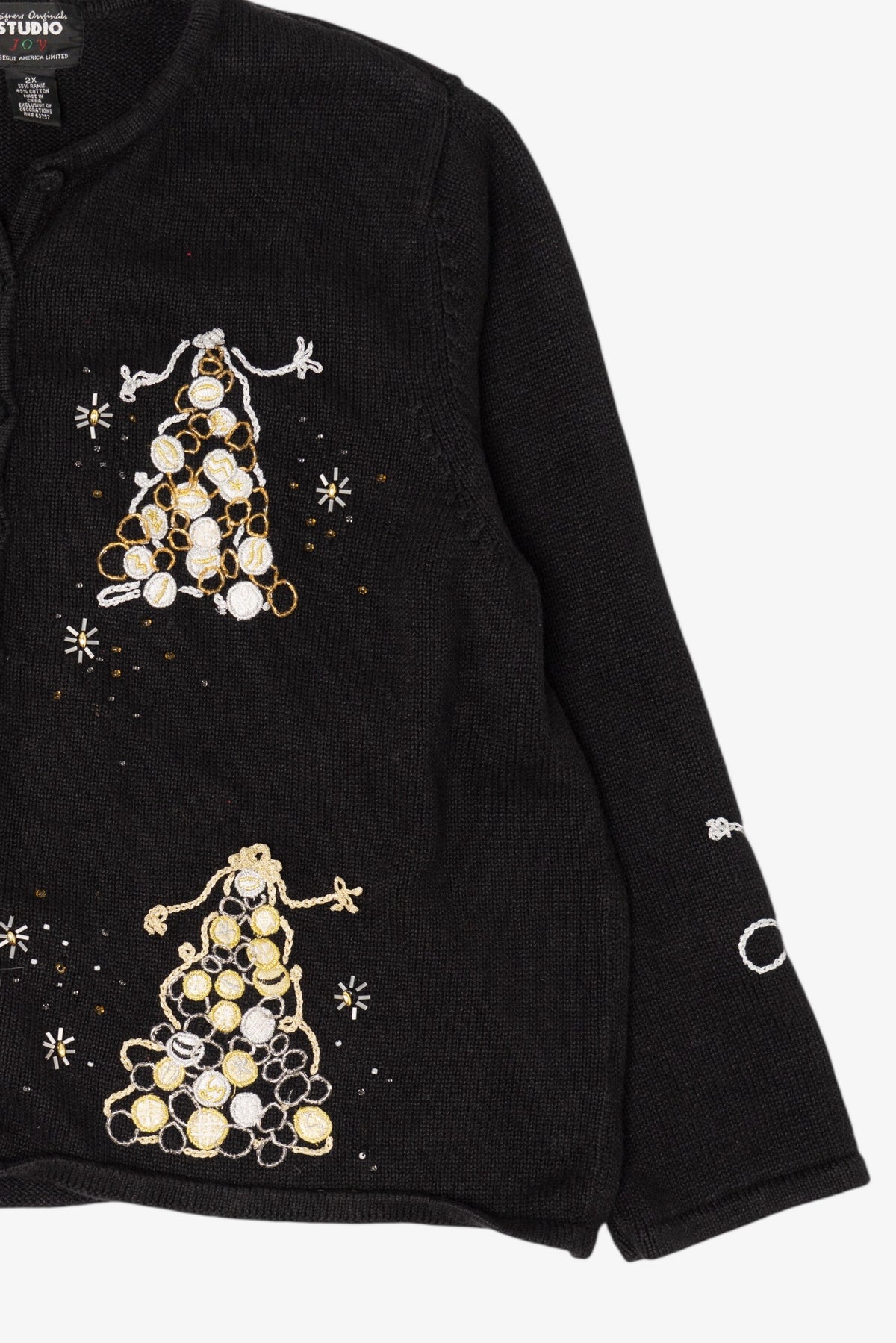 Vintage Black Designers Originals Studio Trees Ugly Christmas Cardigan (1990s)