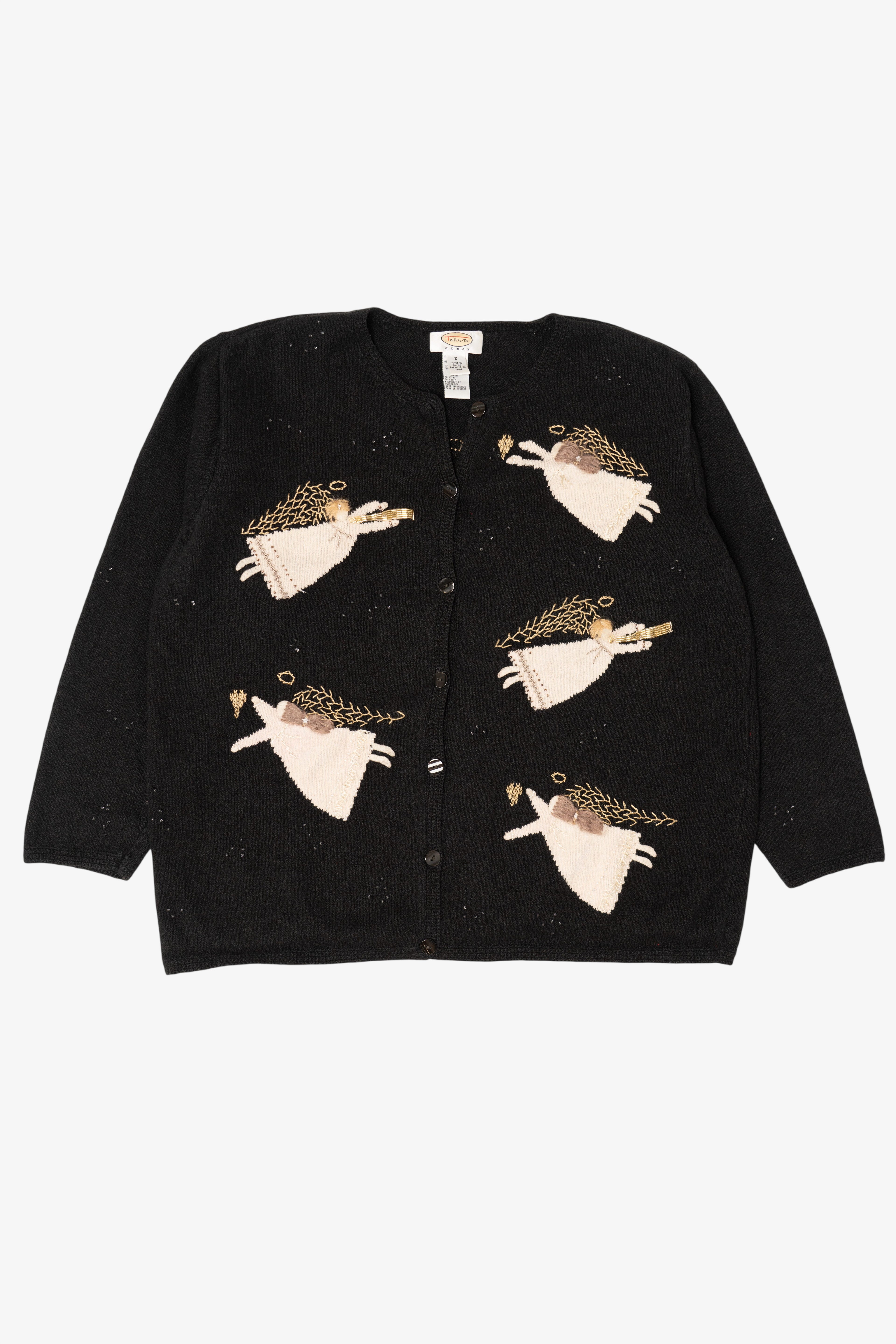 Vintage Black Talbots Angels Ugly Christmas Cardigan (1990s)