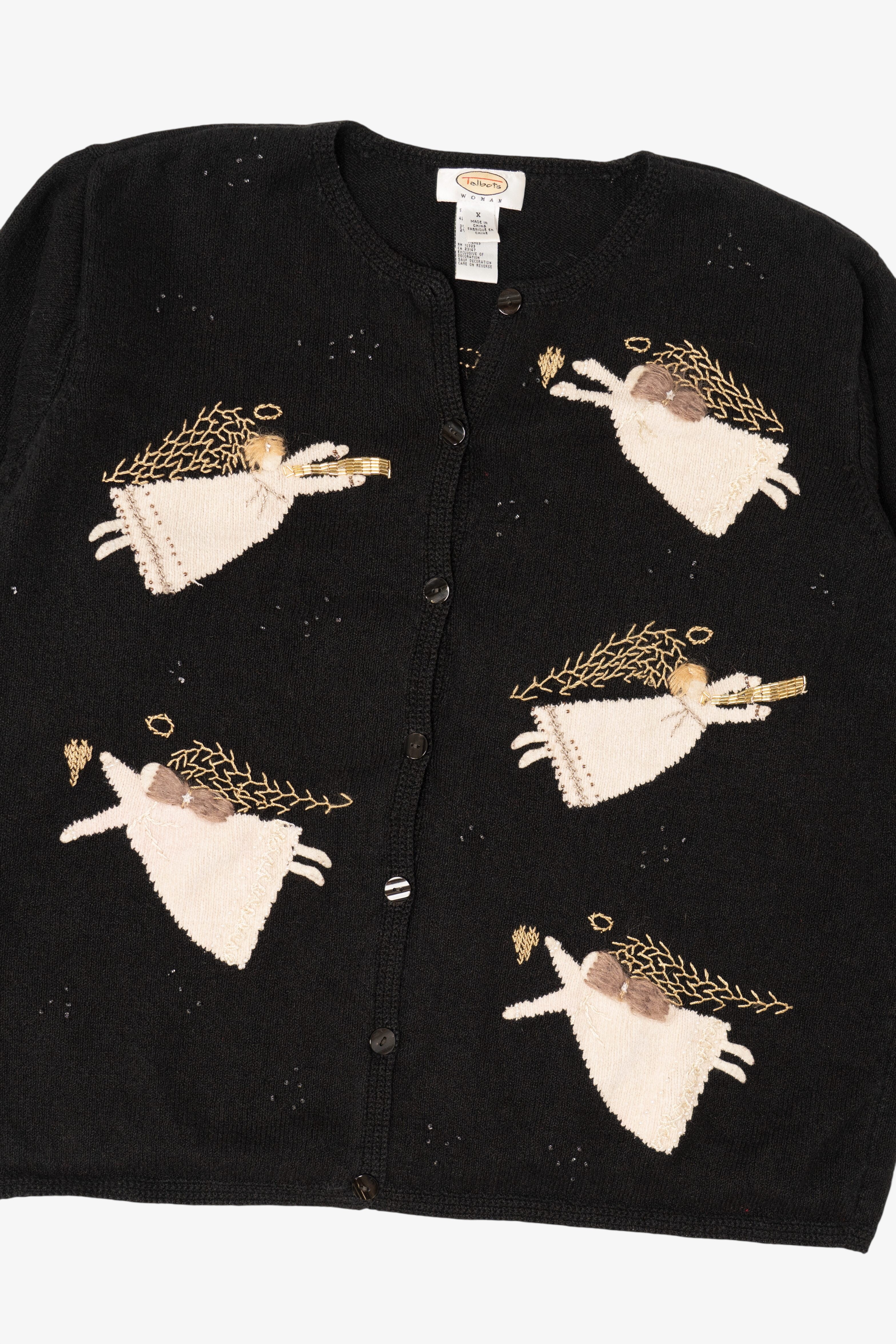 Vintage Black Talbots Angels Ugly Christmas Cardigan (1990s)