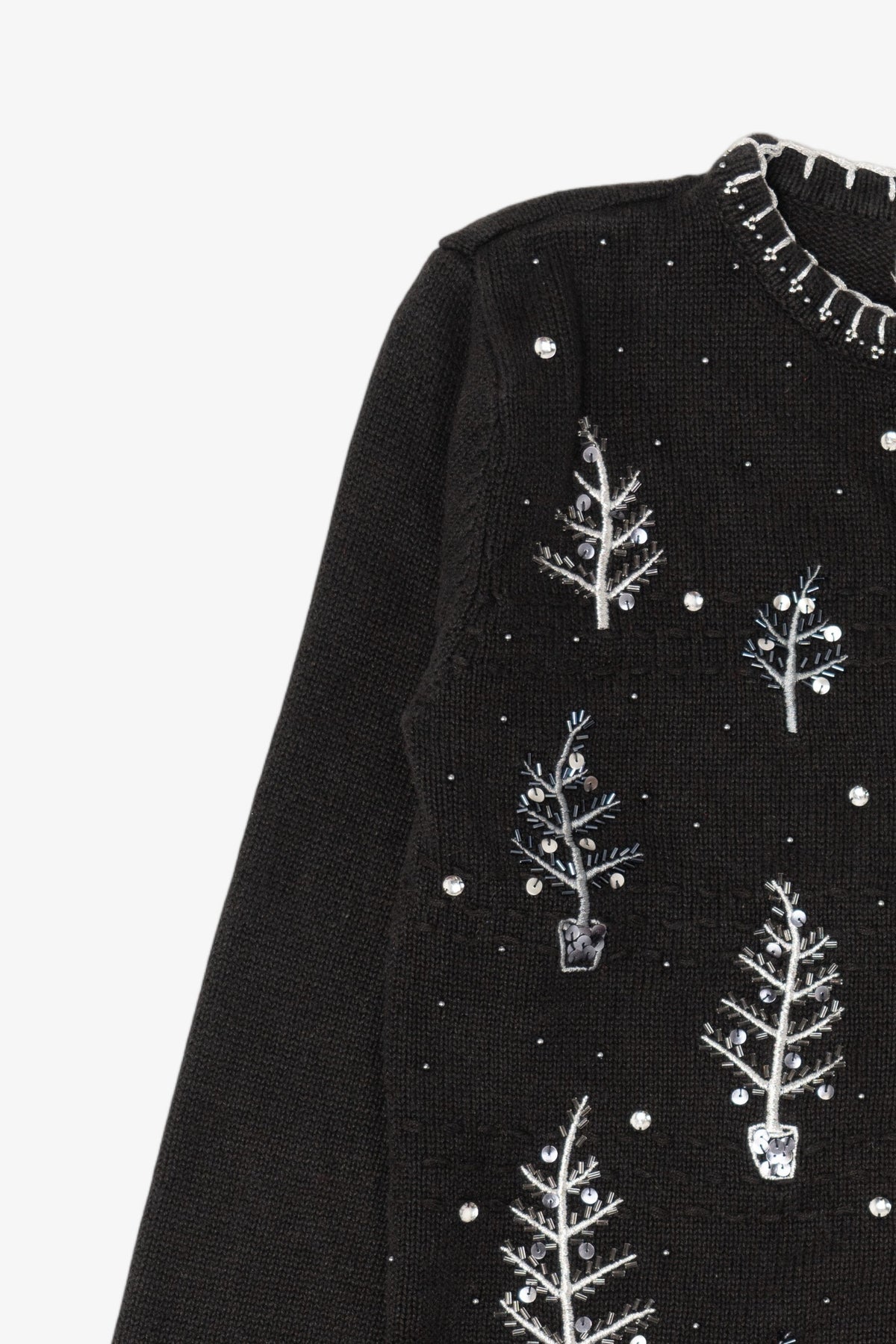 Vintage Black Basic Editions Trees Ugly Christmas Cardigan (1990s)