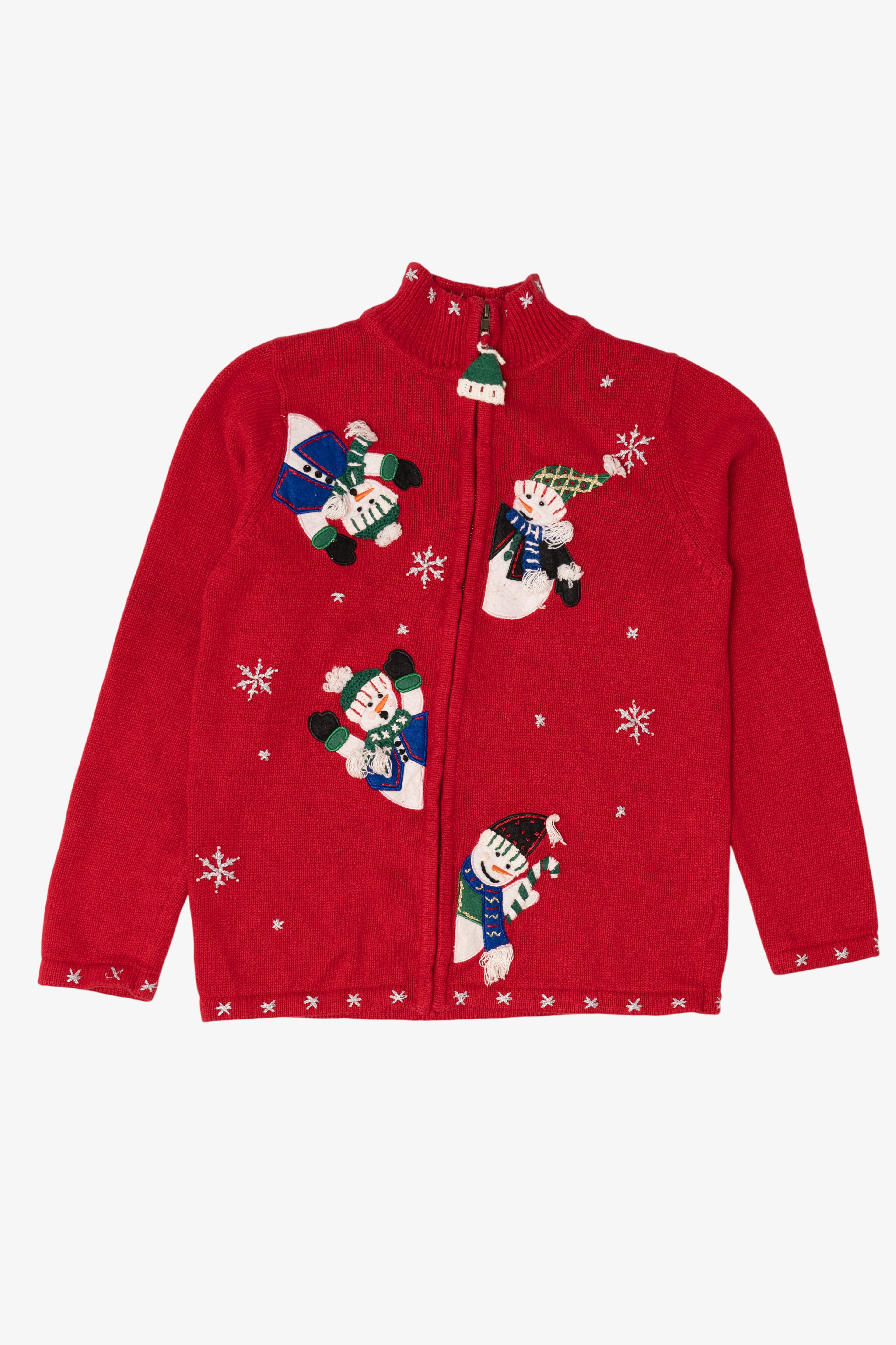 Vintage Red White Stag Snowmen Ugly Christmas Cardigan (1990s)