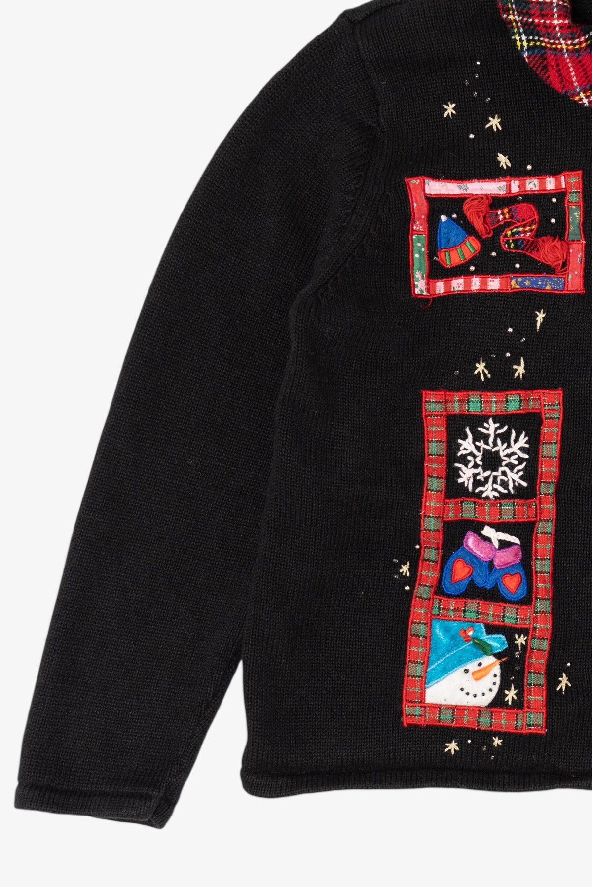 Vintage Black Hampshire Studio Snowmen Ugly Christmas Cardigan (1990s)