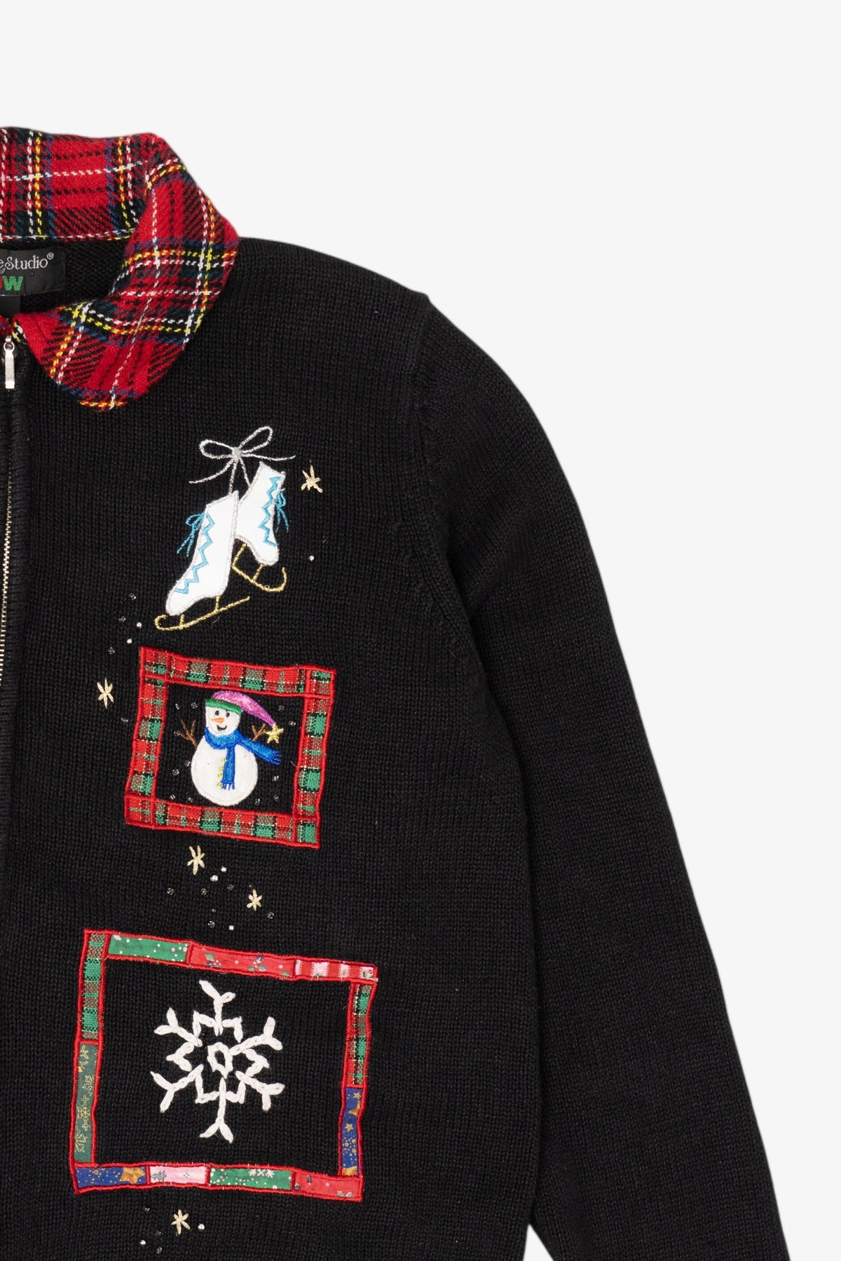 Vintage Black Hampshire Studio Snowmen Ugly Christmas Cardigan (1990s)