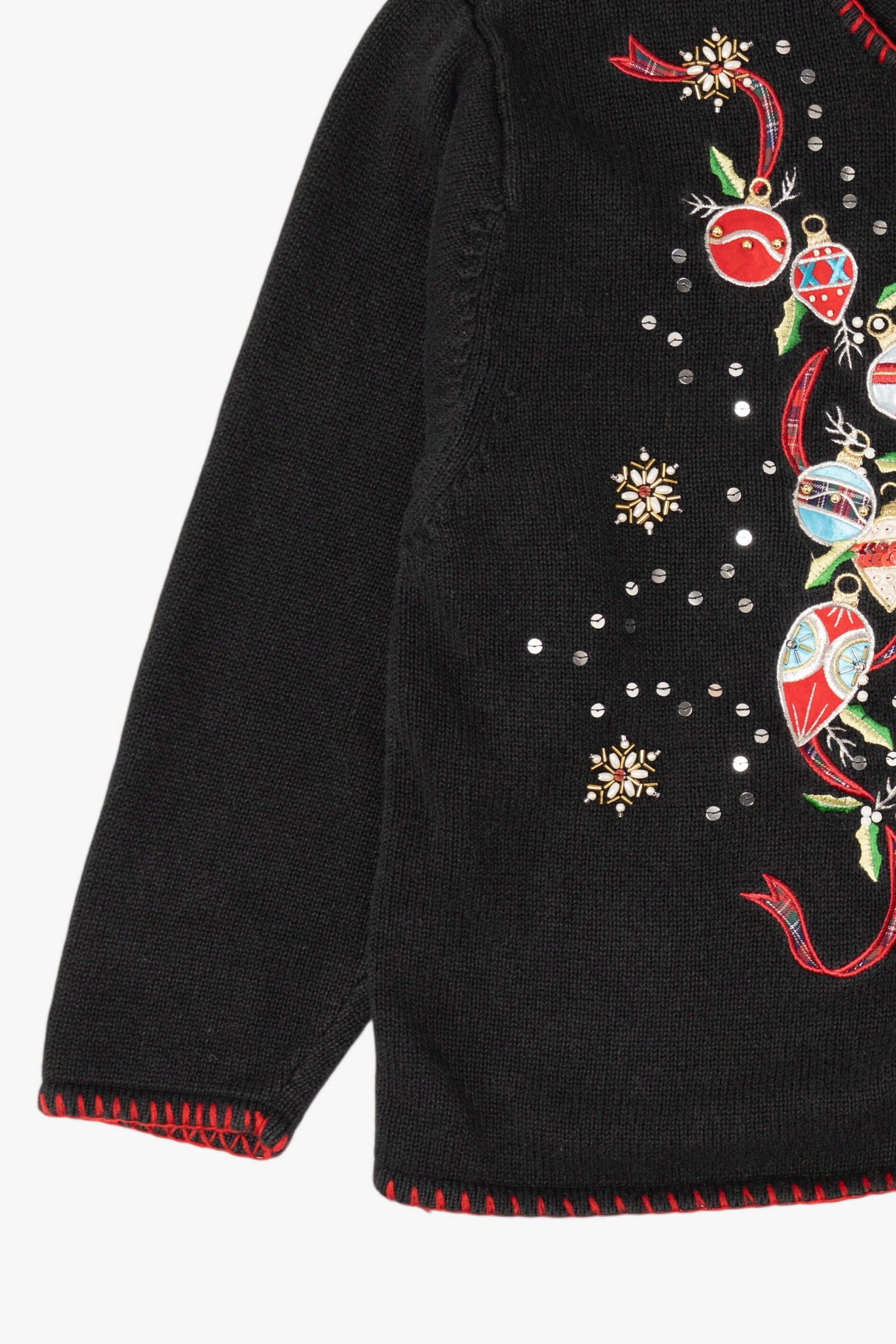 Vintage Black Crystal Kobe Ornaments Ugly Christmas Cardigan (1990s)