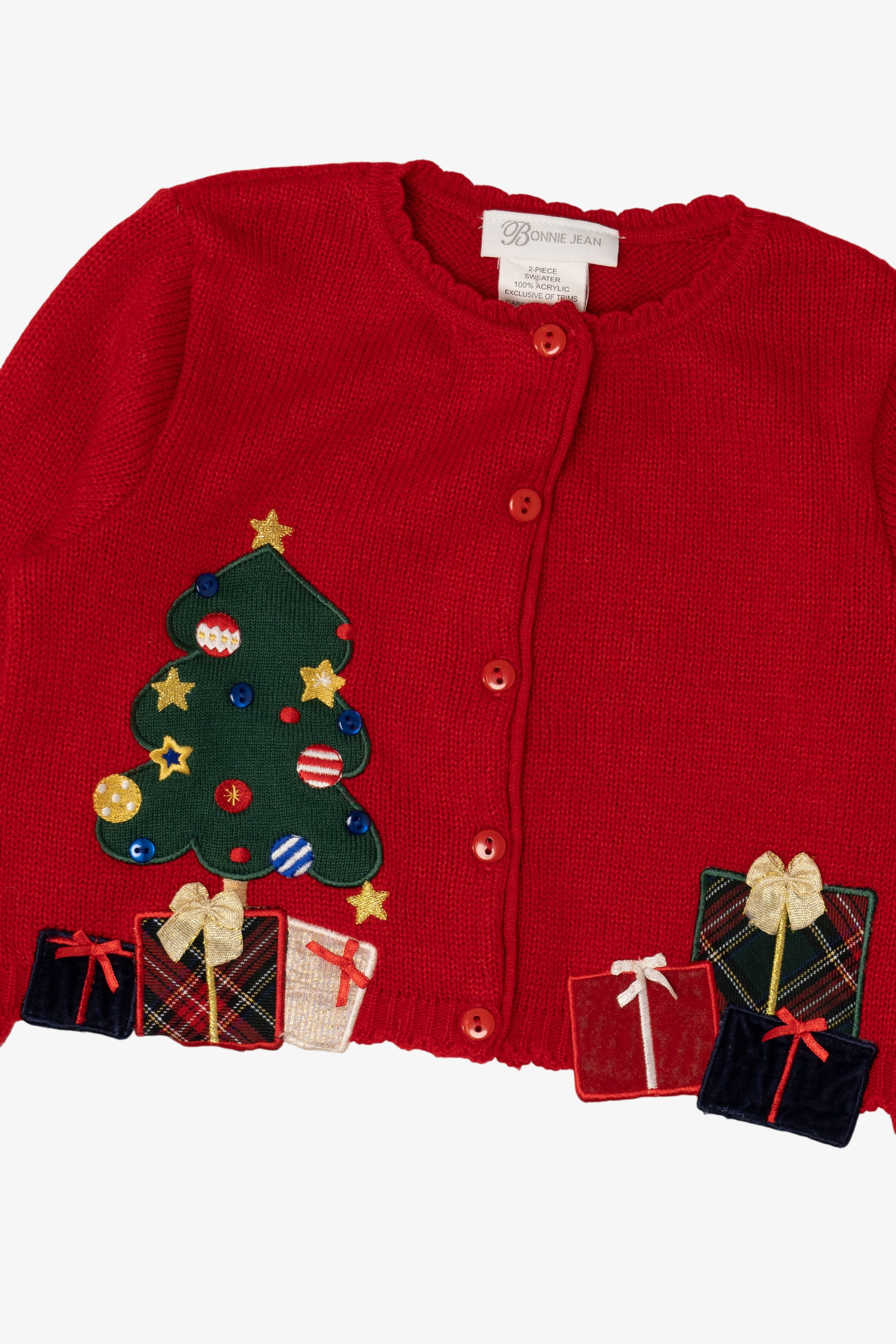 Vintage Kids Red Bonnie Jean Presents Ugly Christmas Cardigan (1990s)