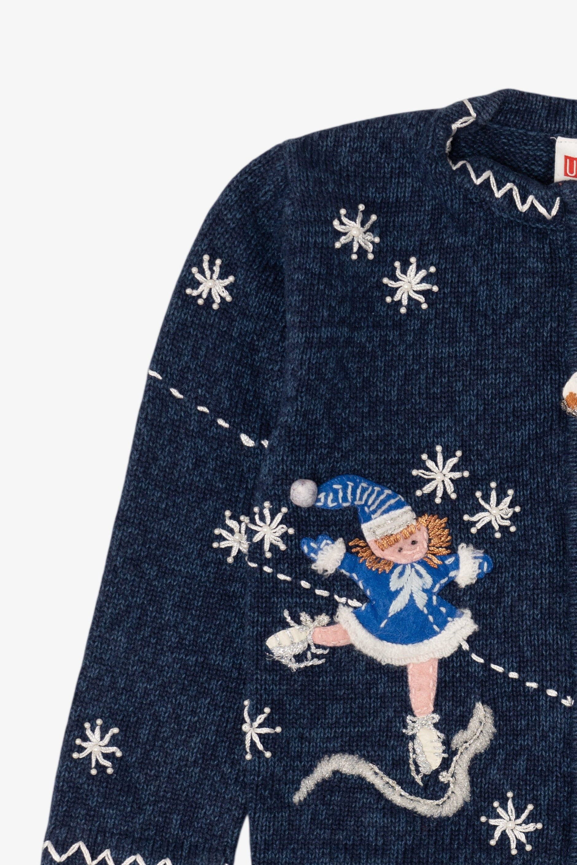 Vintage Kids Blue Girls Ice Skating Ugly Christmas Cardigan (1990s)