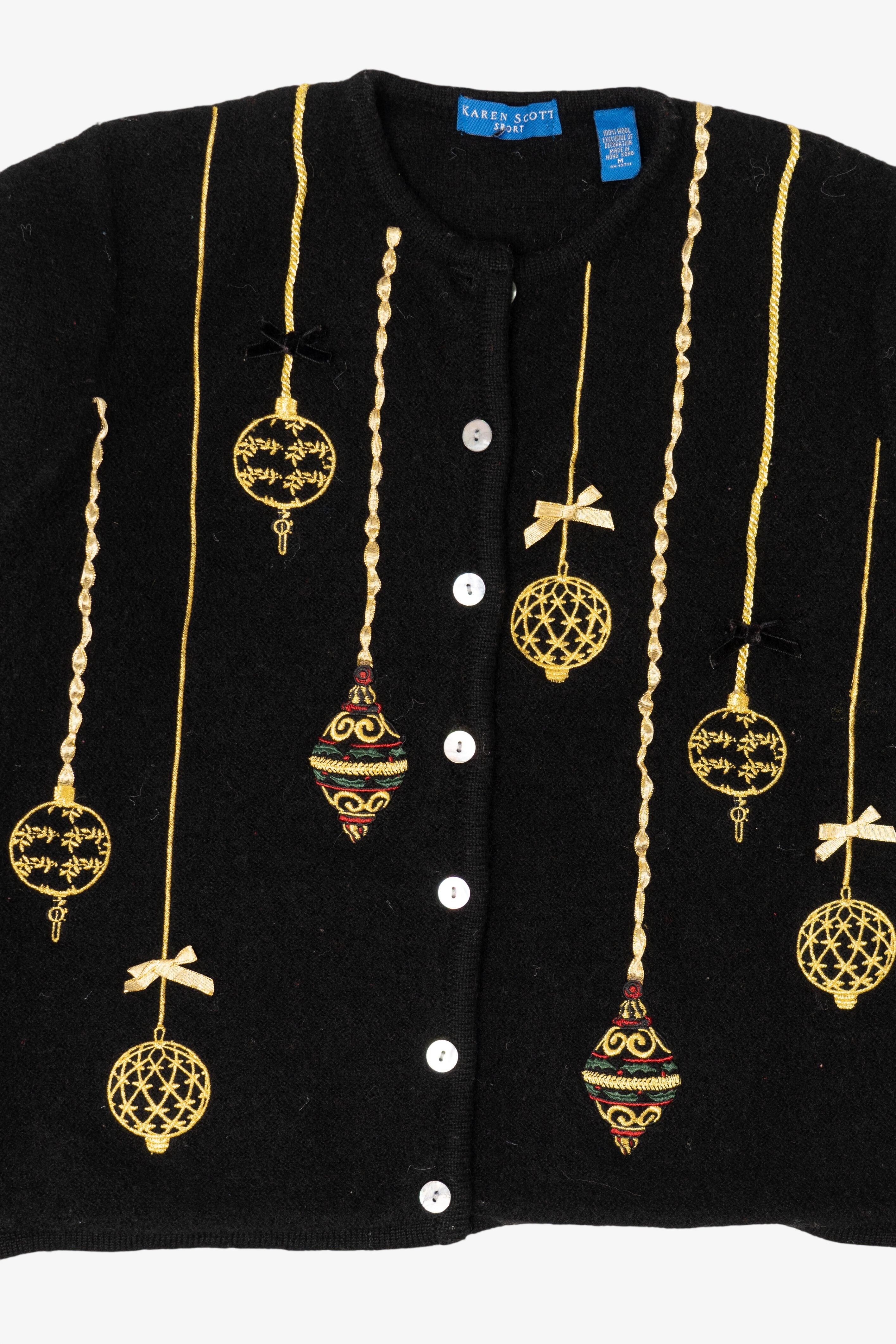 Vintage Black Karen Scott Ornaments Ugly Christmas Cardigan (1990s)