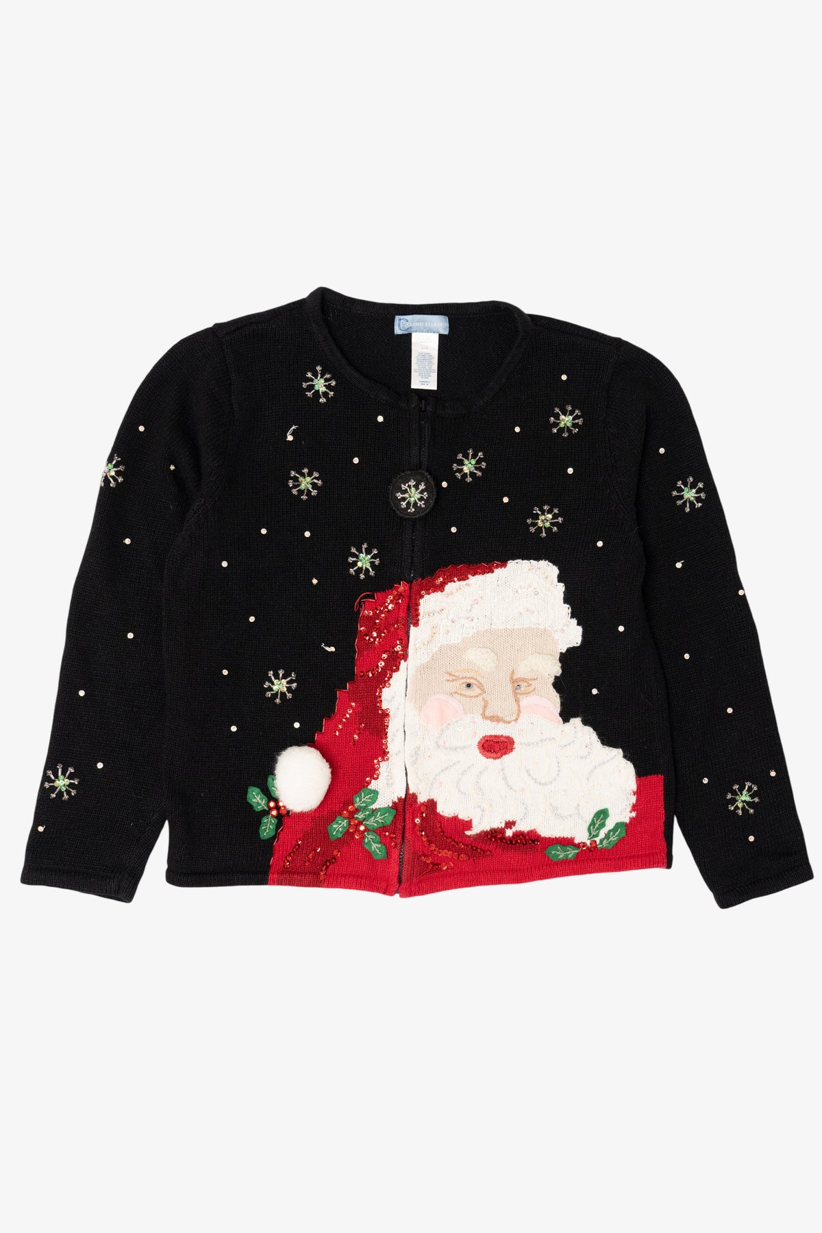 Vintage Black Classic Elements Santa Ugly Christmas Cardigan (1990s)