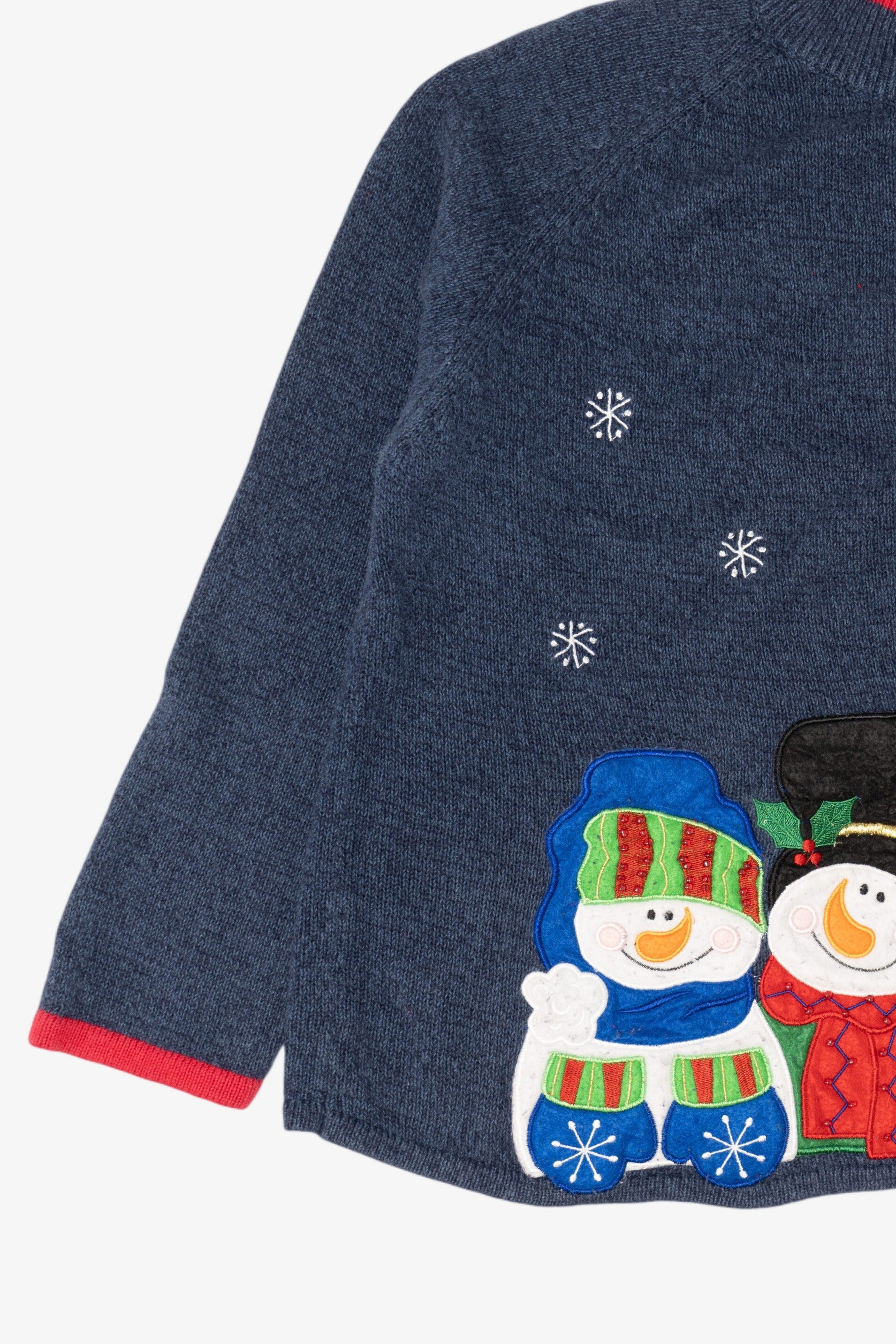 Vintage Navy Blue Tiara Snowmen Ugly Christmas Cardigan (2000s)
