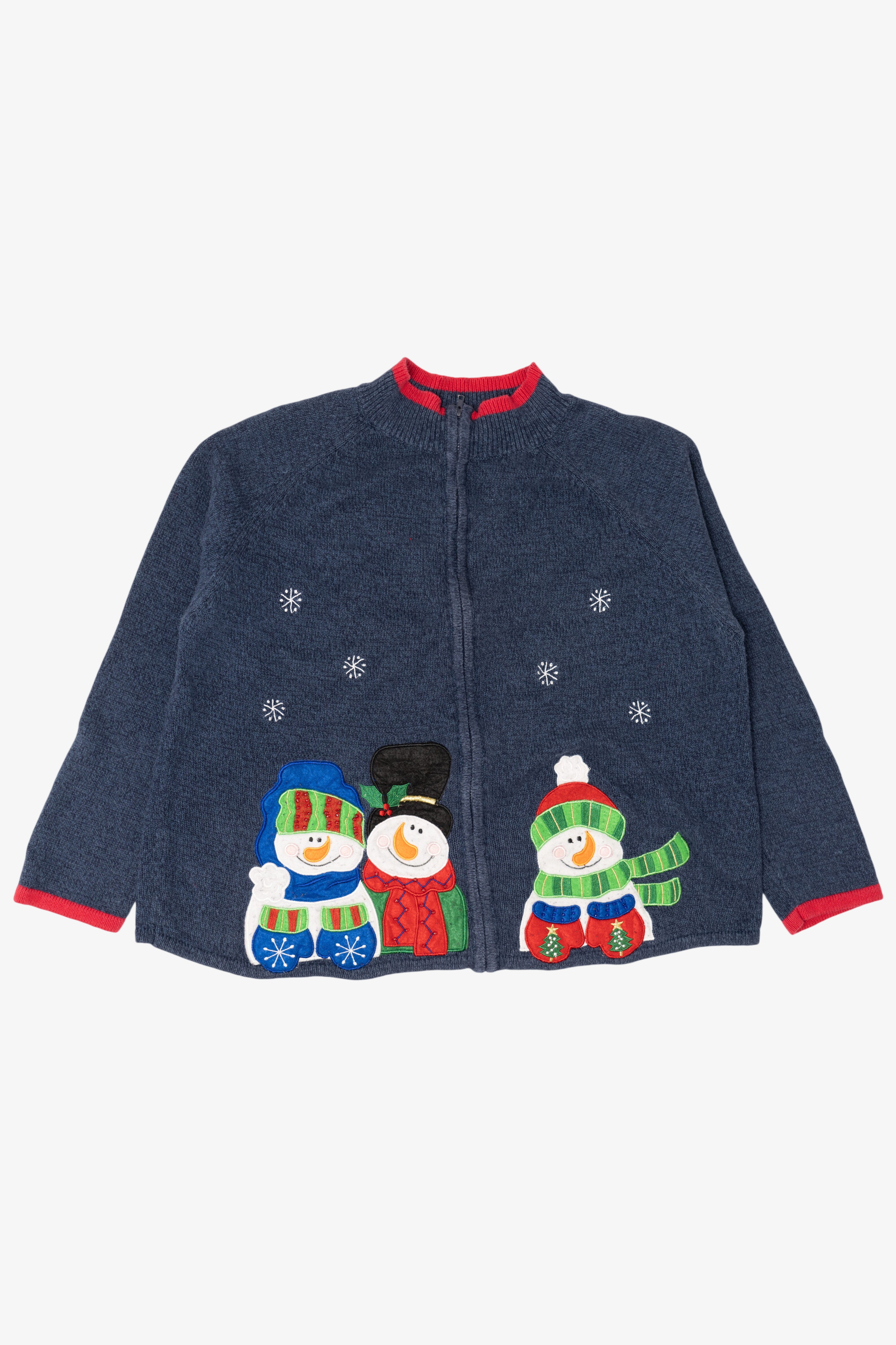 Vintage Navy Blue Tiara Snowmen Ugly Christmas Cardigan (2000s)