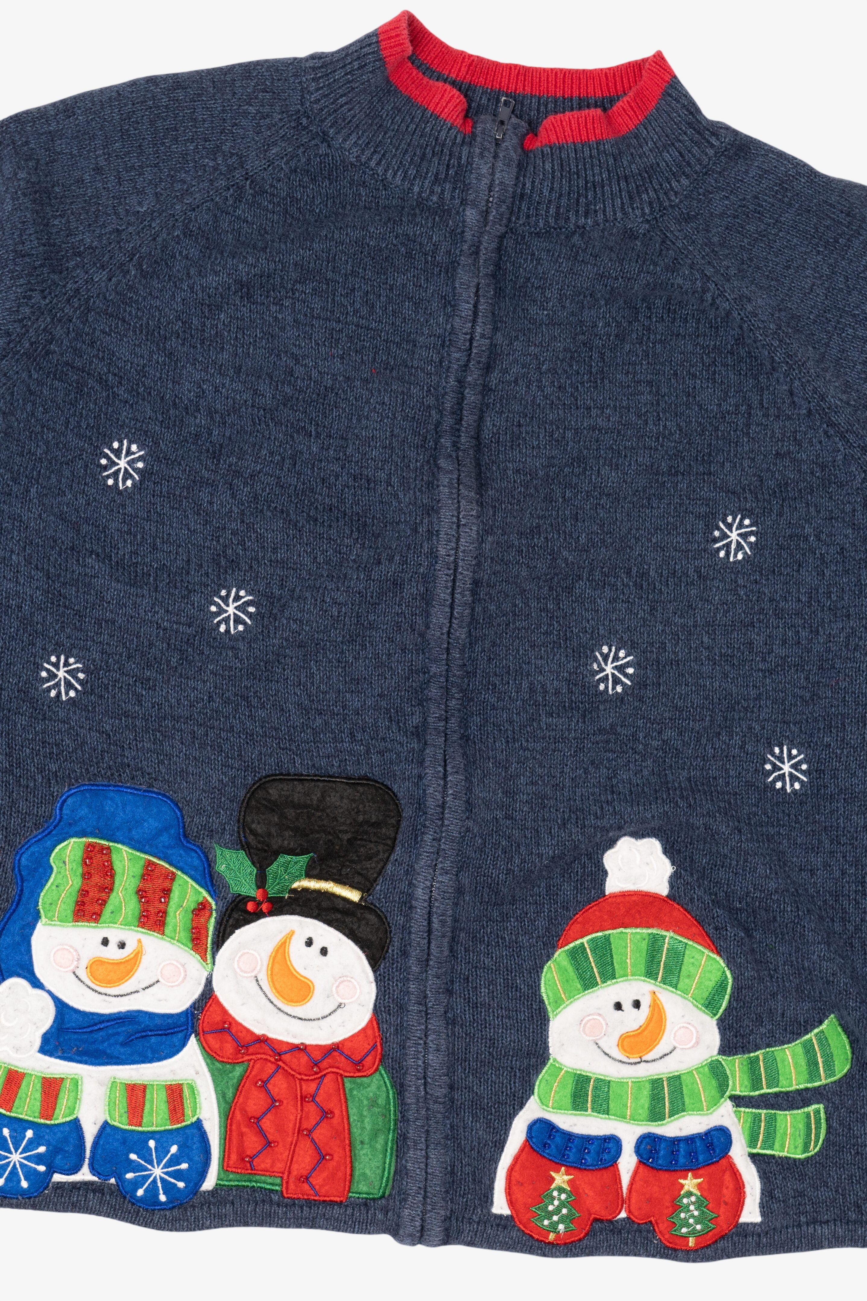 Vintage Navy Blue Tiara Snowmen Ugly Christmas Cardigan (2000s)