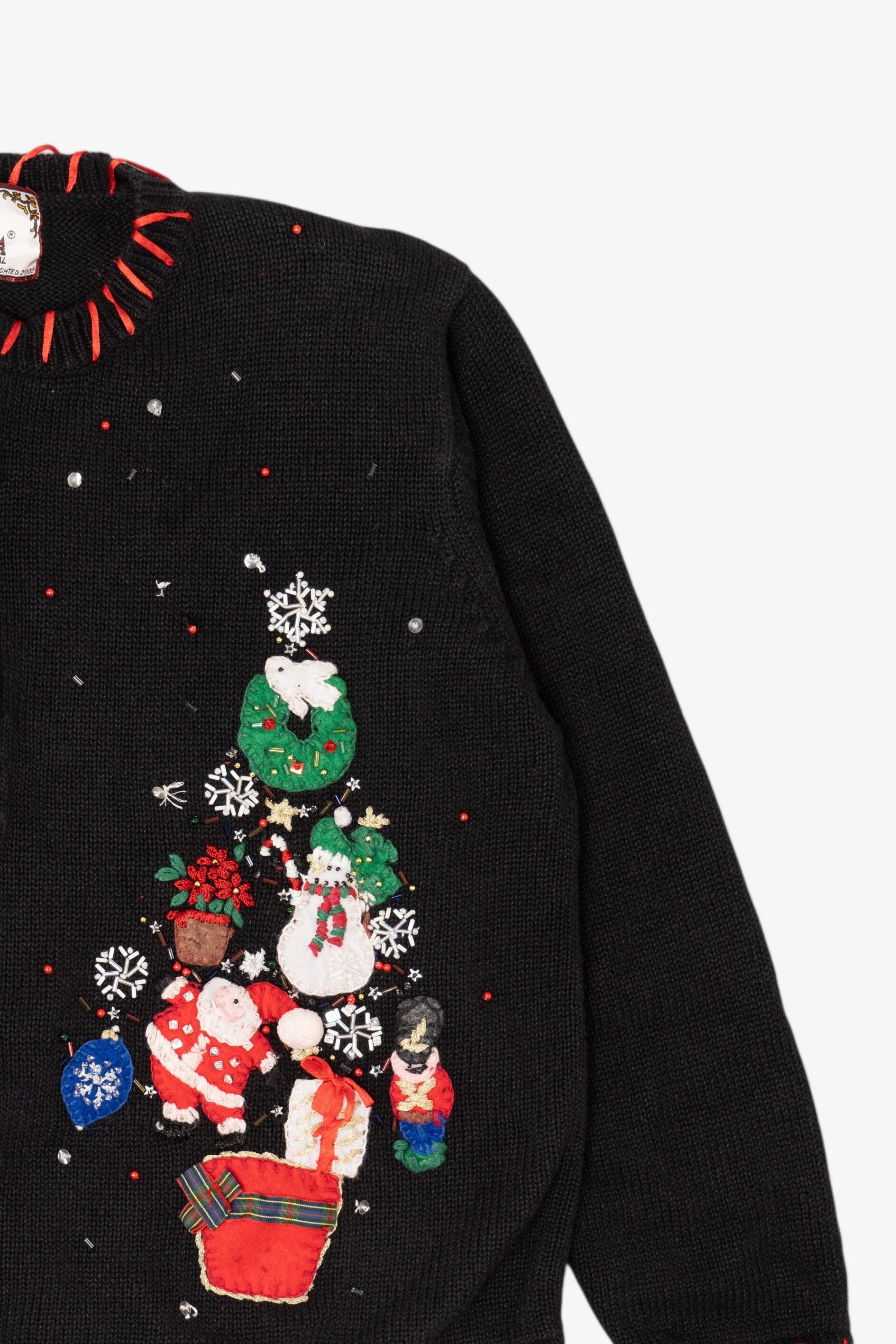 Vintage Black Tiara Santa Ugly Christmas Cardigan (2000s)