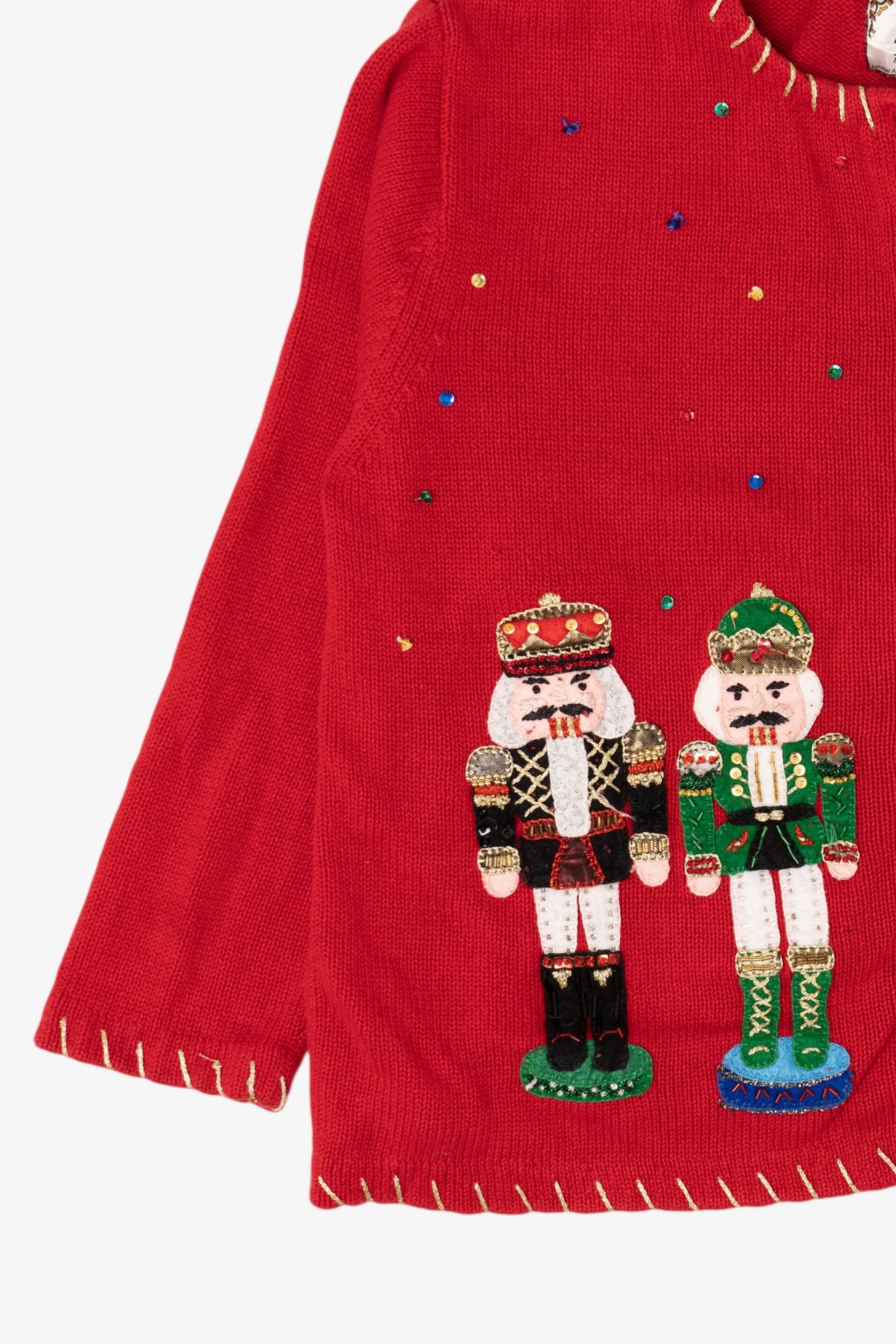 Vintage Red Tiara Nutcrackers Ugly Christmas Cardigan (2000s)