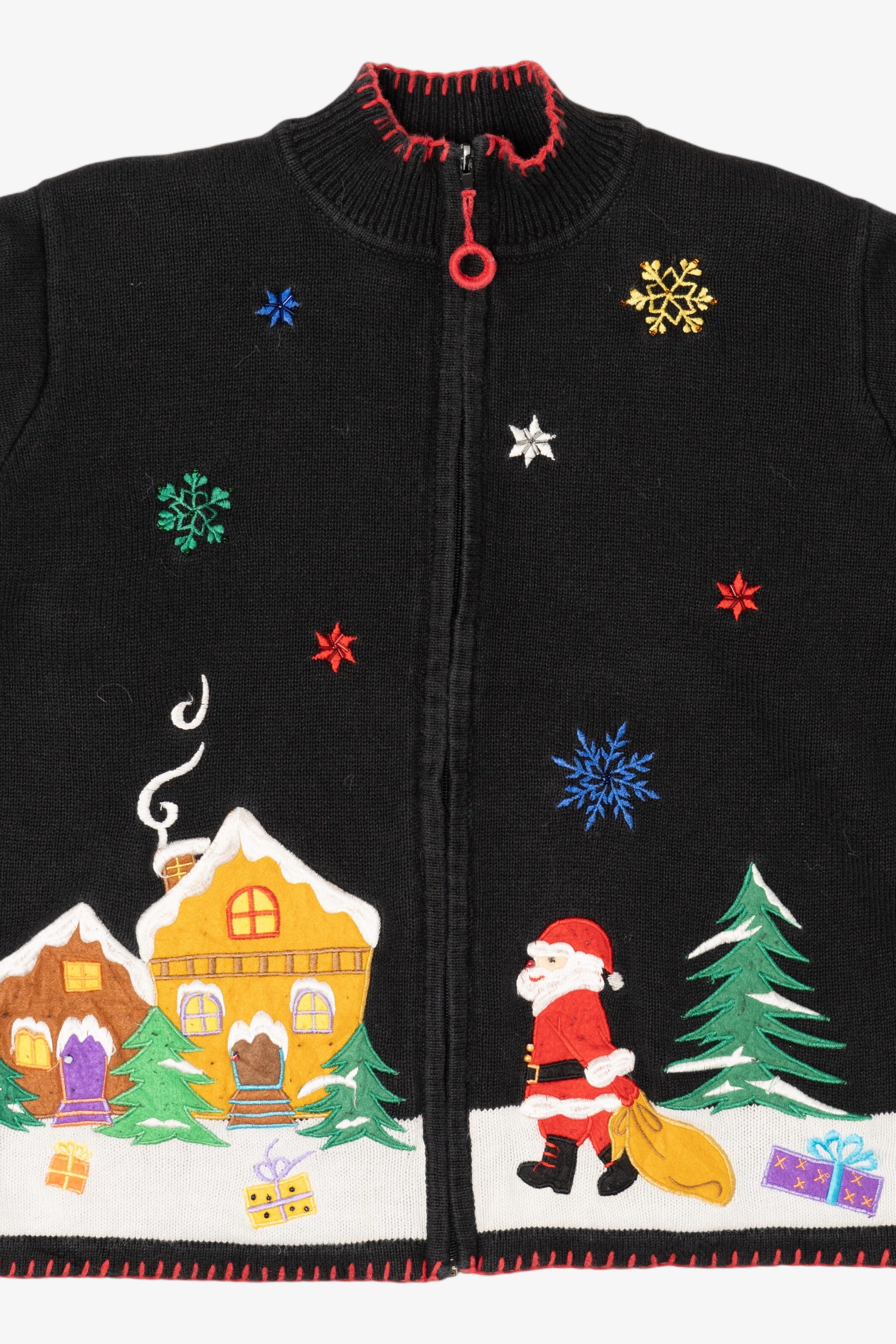 Vintage Black Arriviste Santa Ugly Christmas Cardigan (1990s)