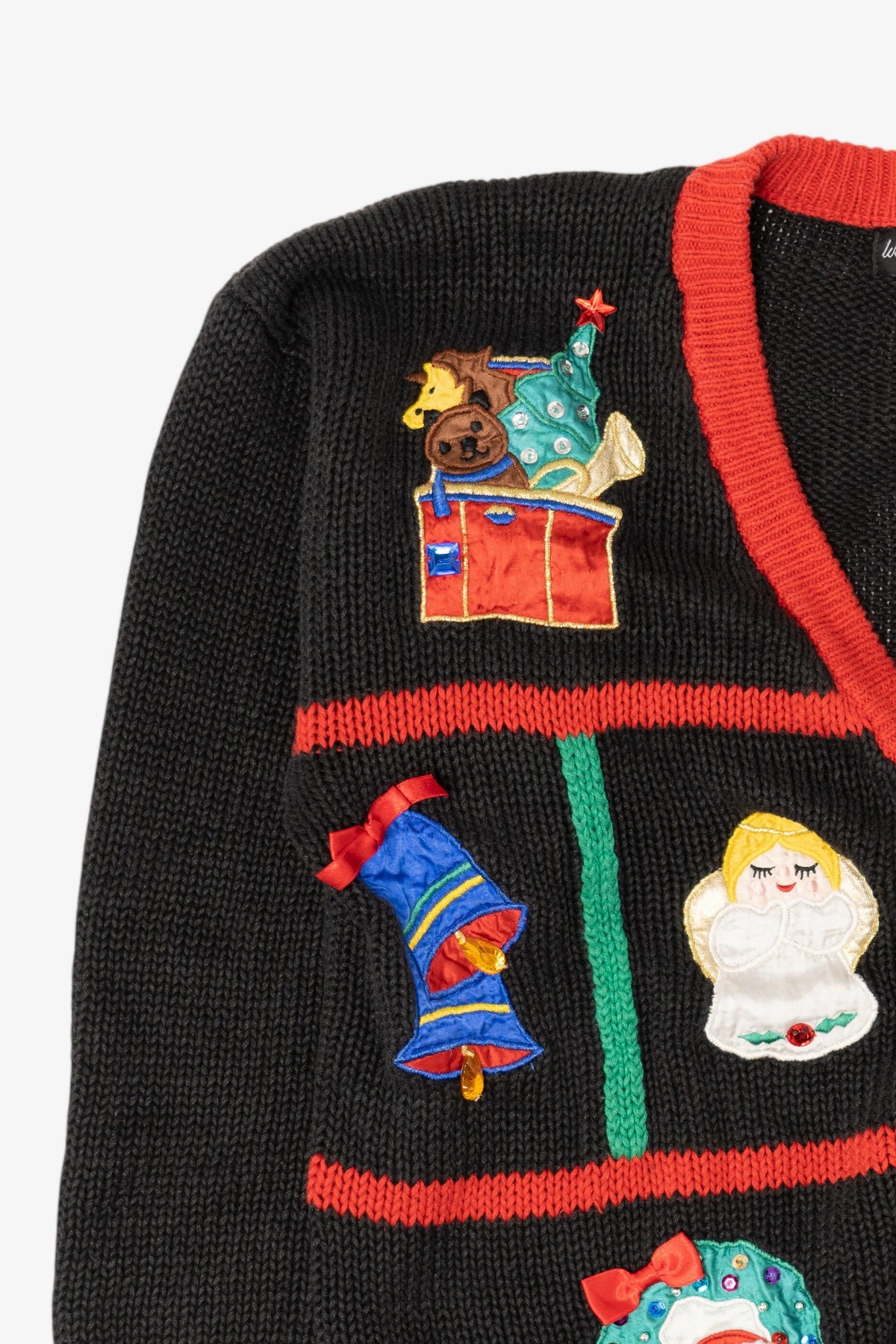 Vintage Black Work in Porgress Ugly Christmas Cardigan (1990s)