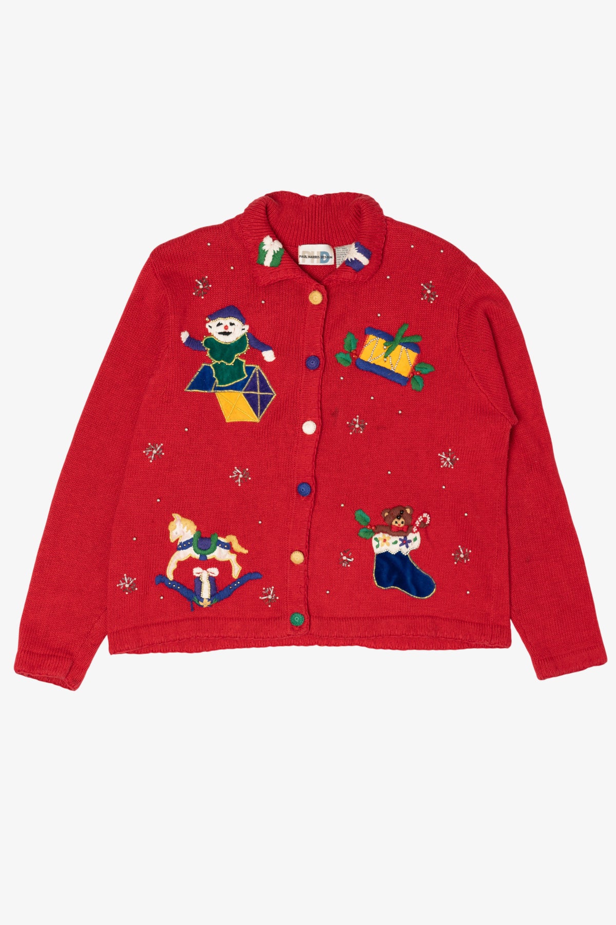 Vintage Red Paul Harris Design Presents Ugly Christmas Cardigan (1990s)