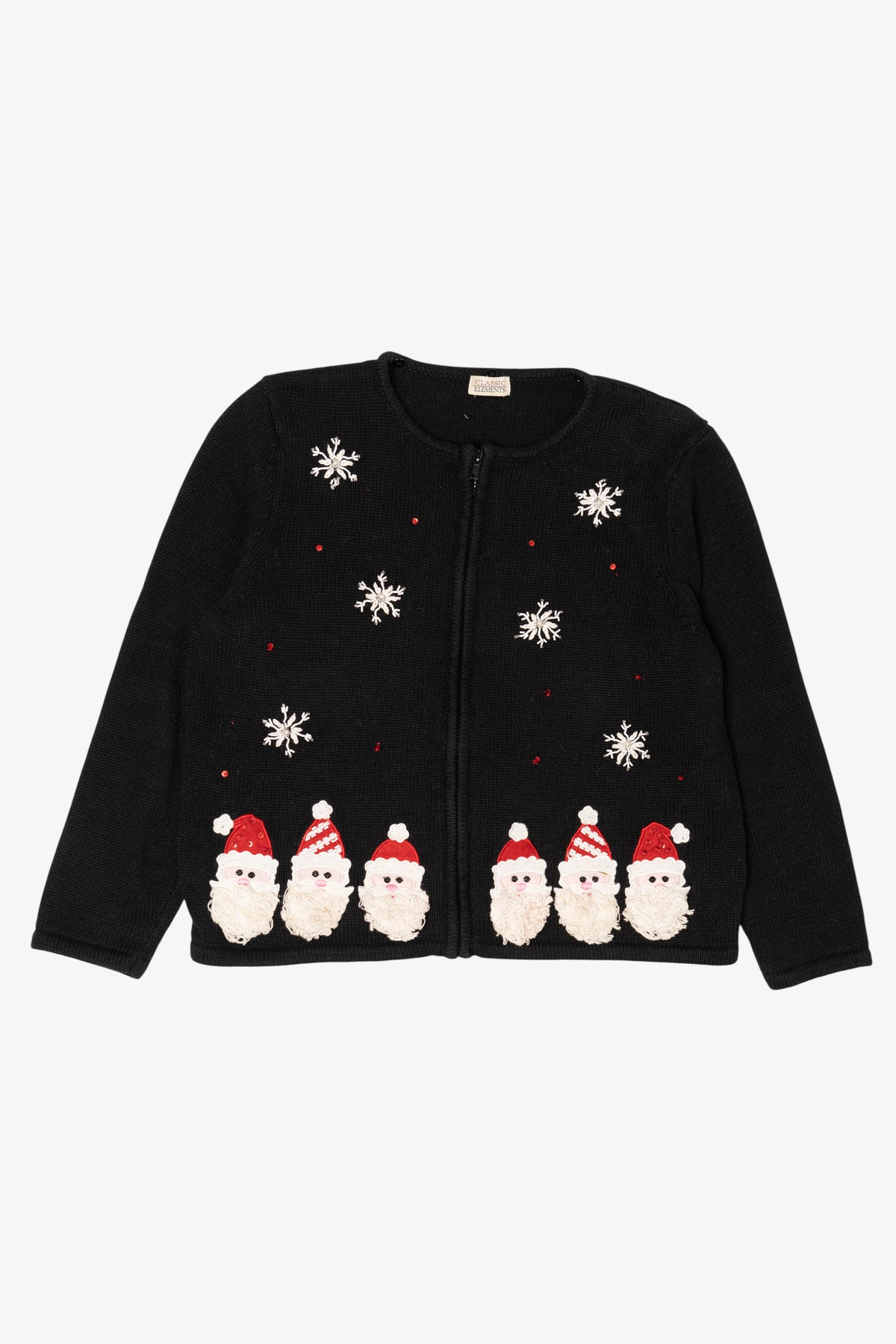 Vintage Black Classic Elements Santa Ugly Christmas Cardigan (2000s)