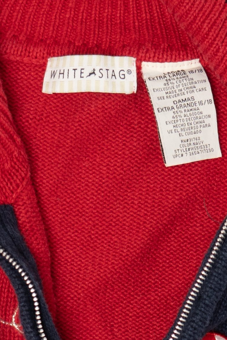 Vintage Red White Stag Ugly Christmas Cardigan (2000s)