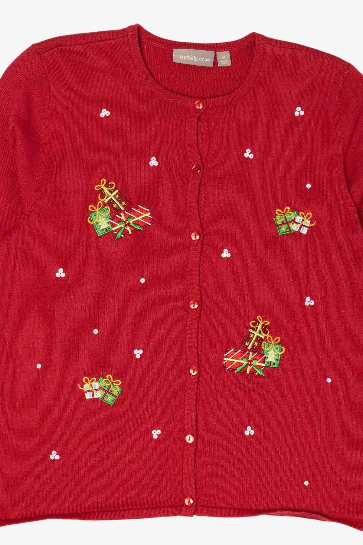 Vintage Red Lightweight Croft & Barrow Presents Ugly Christmas Cardigan (2000s)
