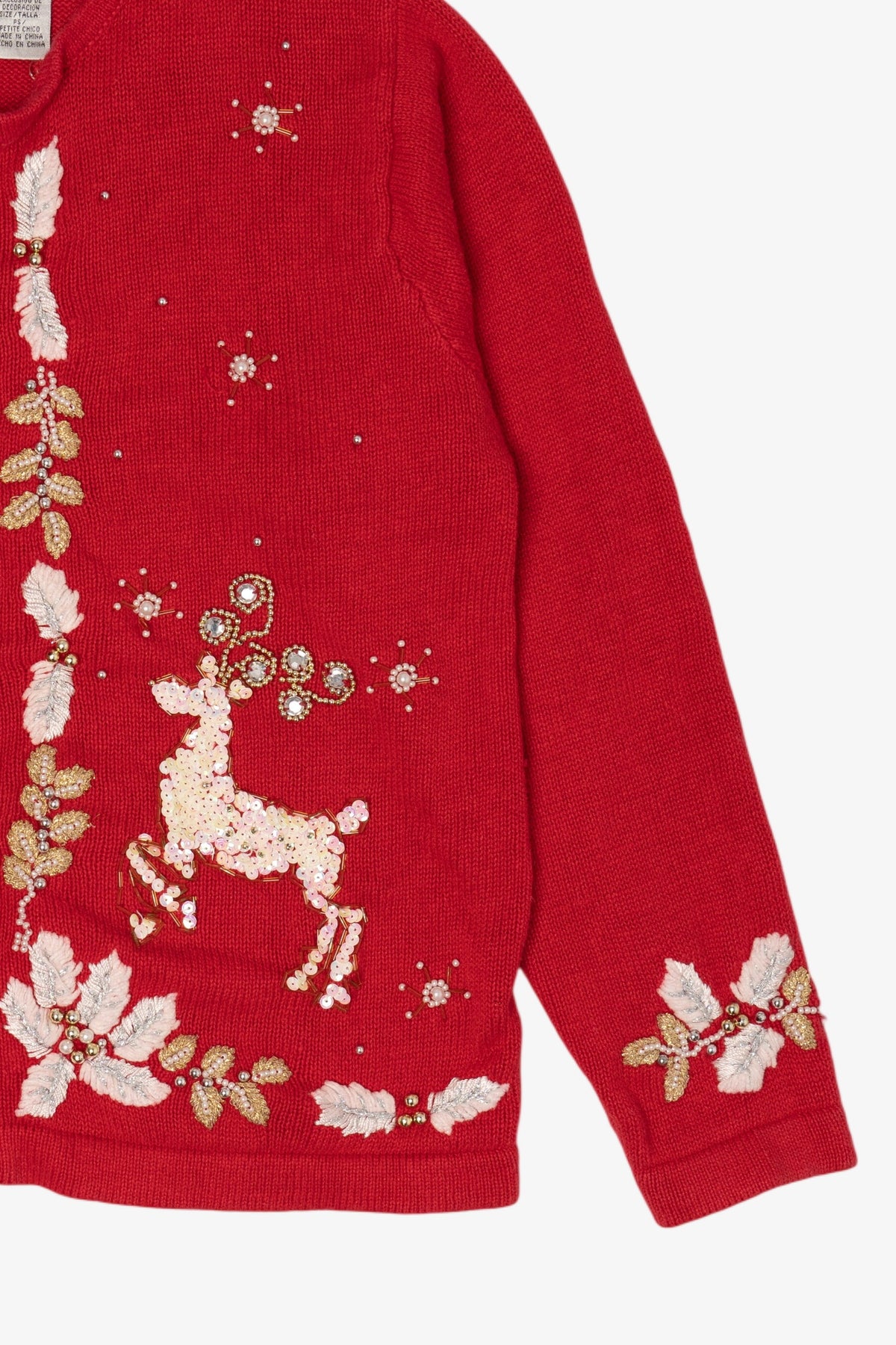Vintage Red Victoria Jones Reindeer Ugly Christmas Cardigan (1990s)
