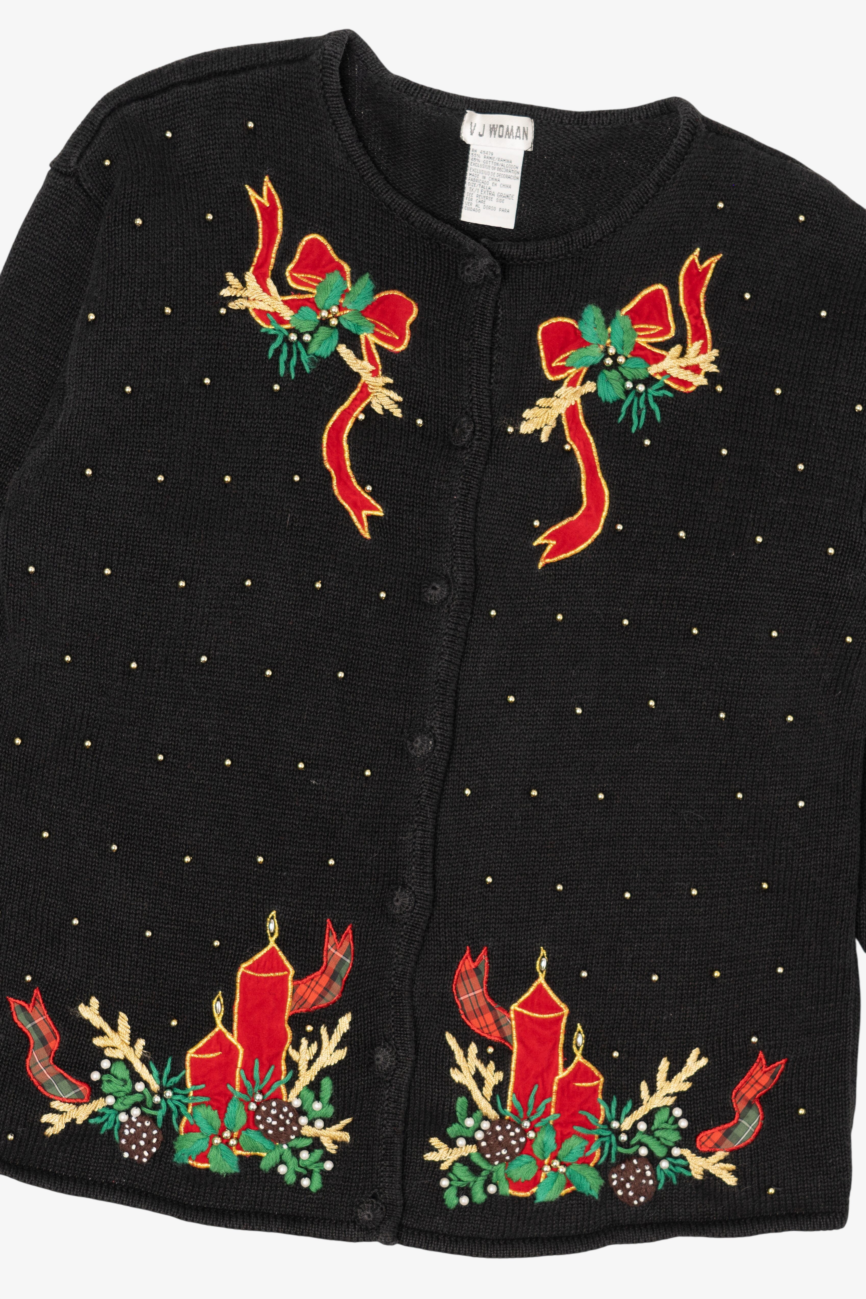 Vintage Black VJ Women Bows Ugly Christmas Pullover (1990s)