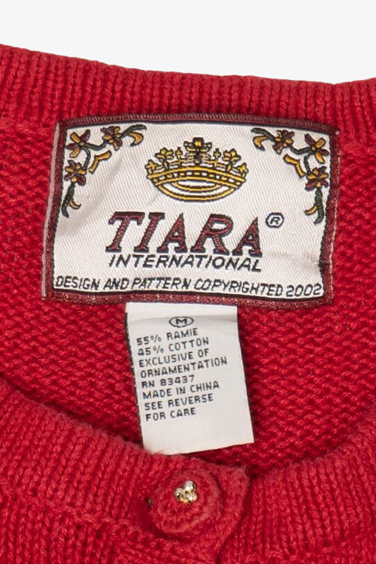 Vintage Red Tiara Dogs Ugly Christmas Cardigan (2000s)