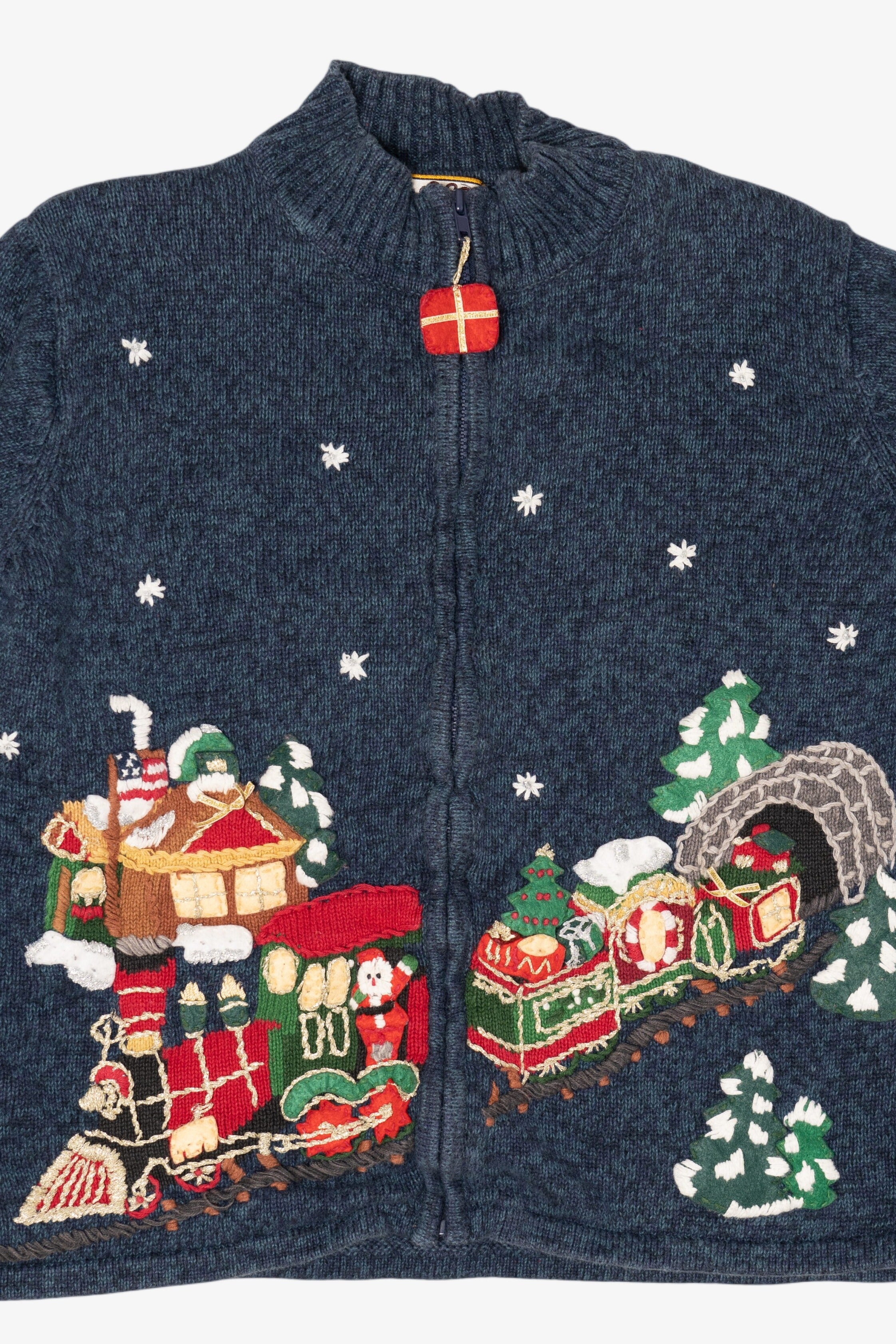 Vintage Navy Blue Heirloom Collectibles Presents Christmas Cardigan (2000s)